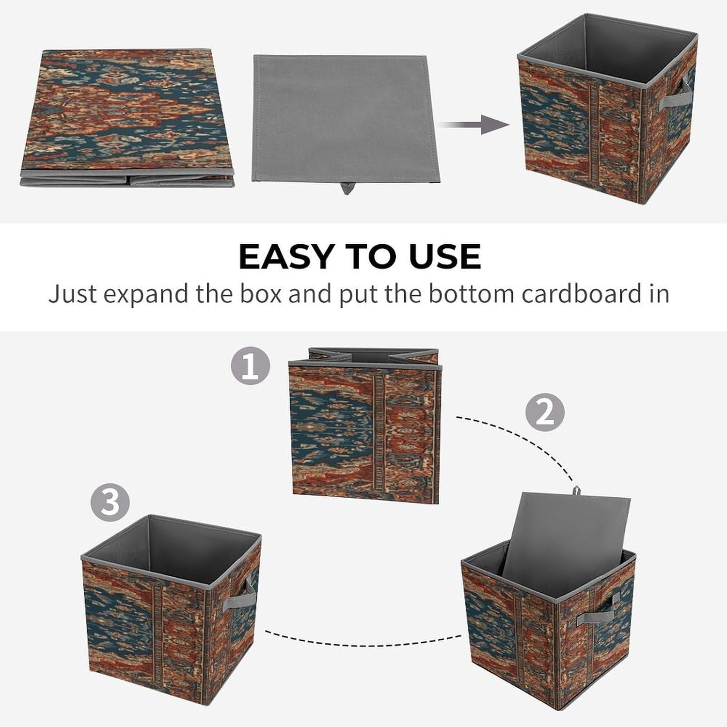 Retro Texture Pattern Fabric Bins Storage Basket Square Baskets | Storage Bin with Double Handles,Cube Collapsible Organizers for Organization,Closet,Shelves,Offices