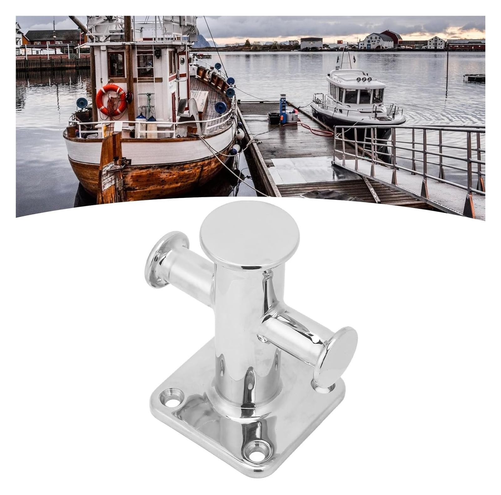 Knaga cumownicza do łodzi, słupek z główką krzyżową, pojedynczą 100 mm, stal nierdzewna 316, 4-otworowa knaga jachtu