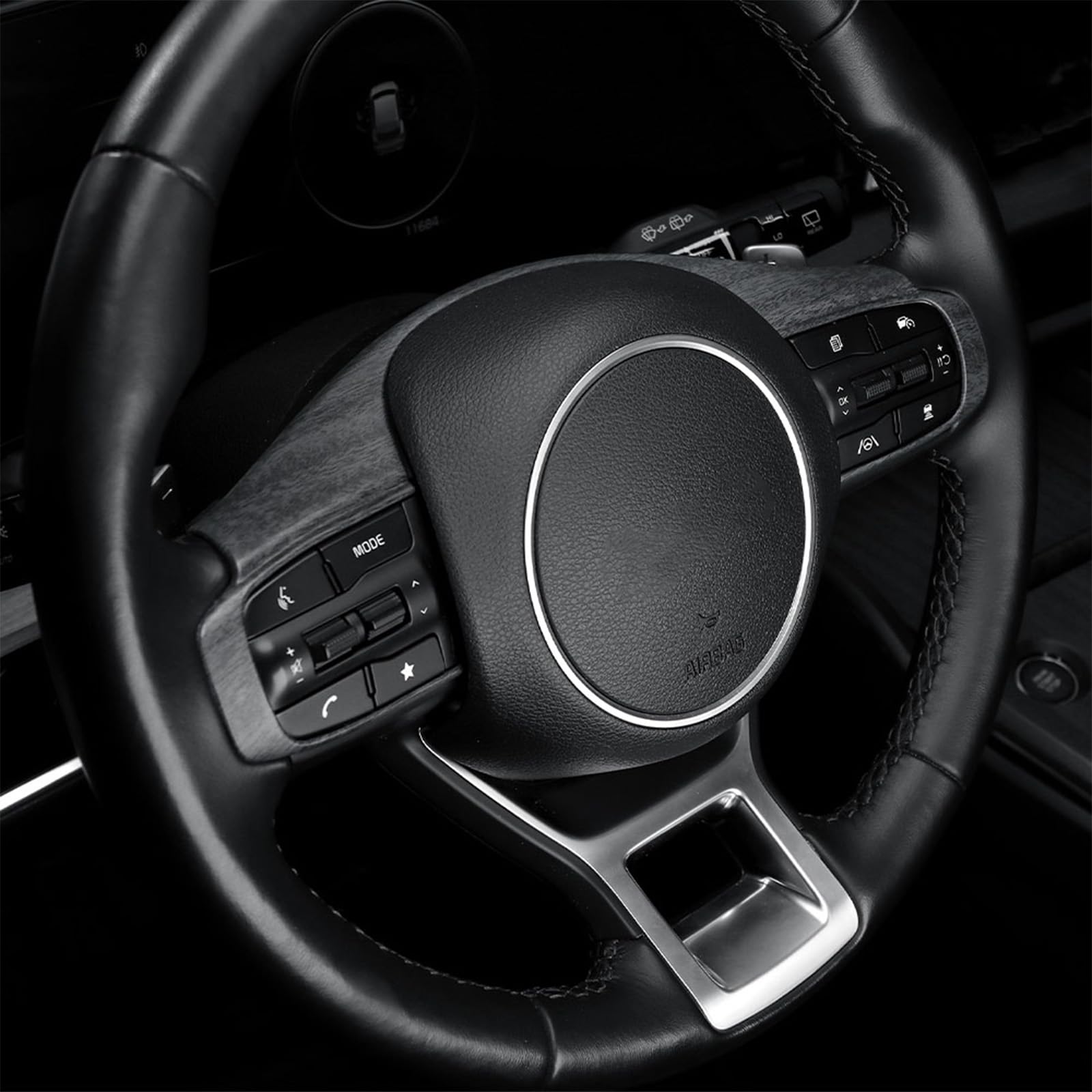 Steering Wheel Button Frame Cover Compatible with Kia Sportage 2023-2026 K5 Accessories (Wood Grain)