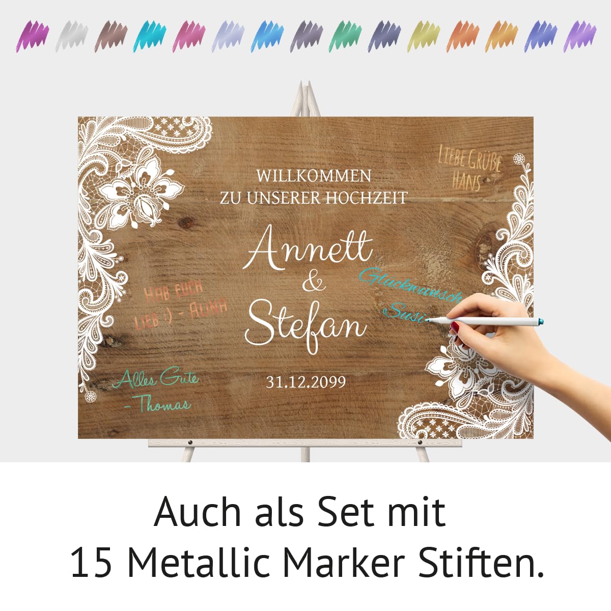 Personalisiertes Willkommensschild aus Holz Hochzeit DIN A3 A2 A1 Rustikal UV-Druck 3mm