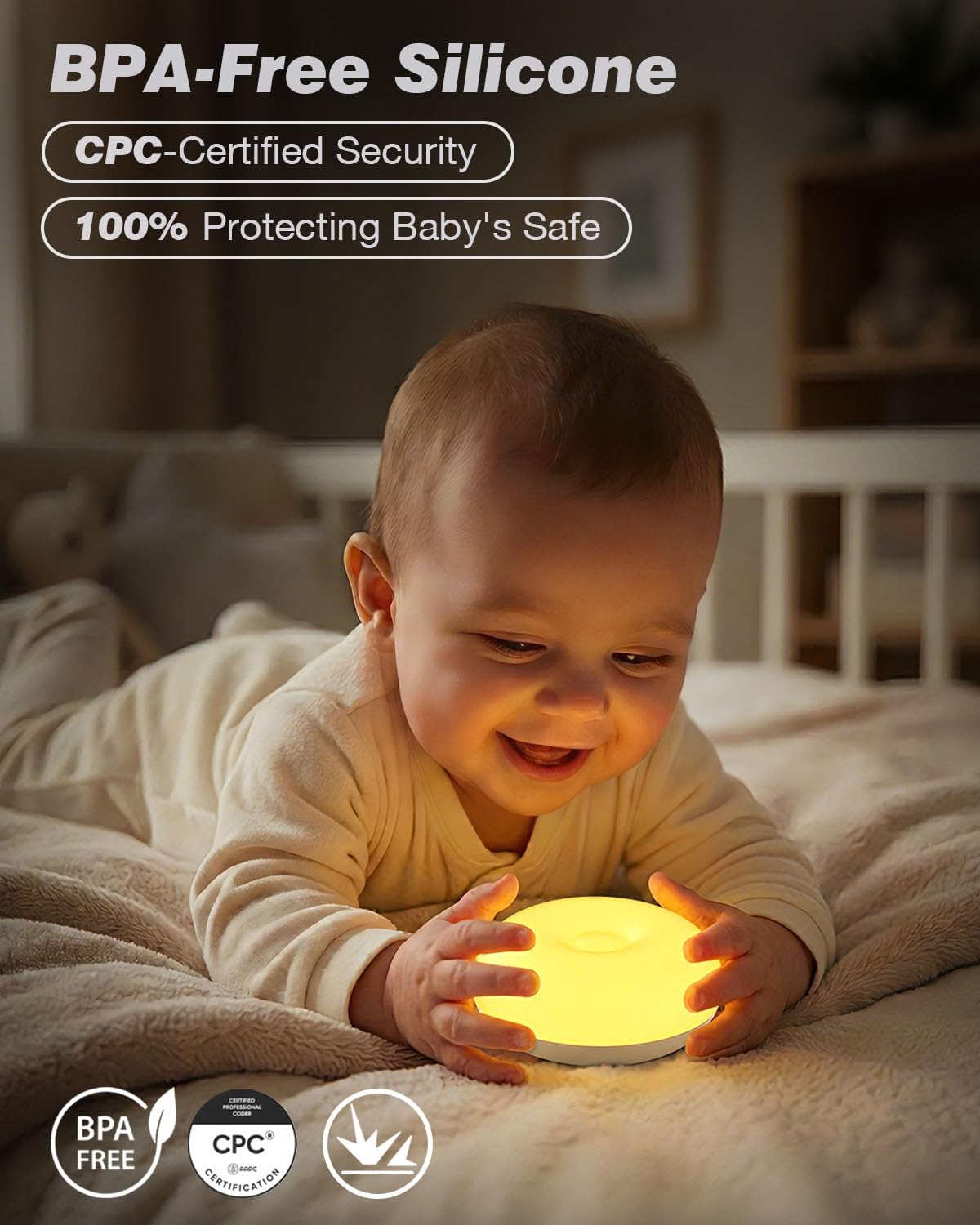 Luce notturna per bambini, 0 luce blu per l'allattamento al seno, design a ribalta, morbida senza BPA, 3 colori e oscuramento, luce notturna portatile ricaricabile per bambini