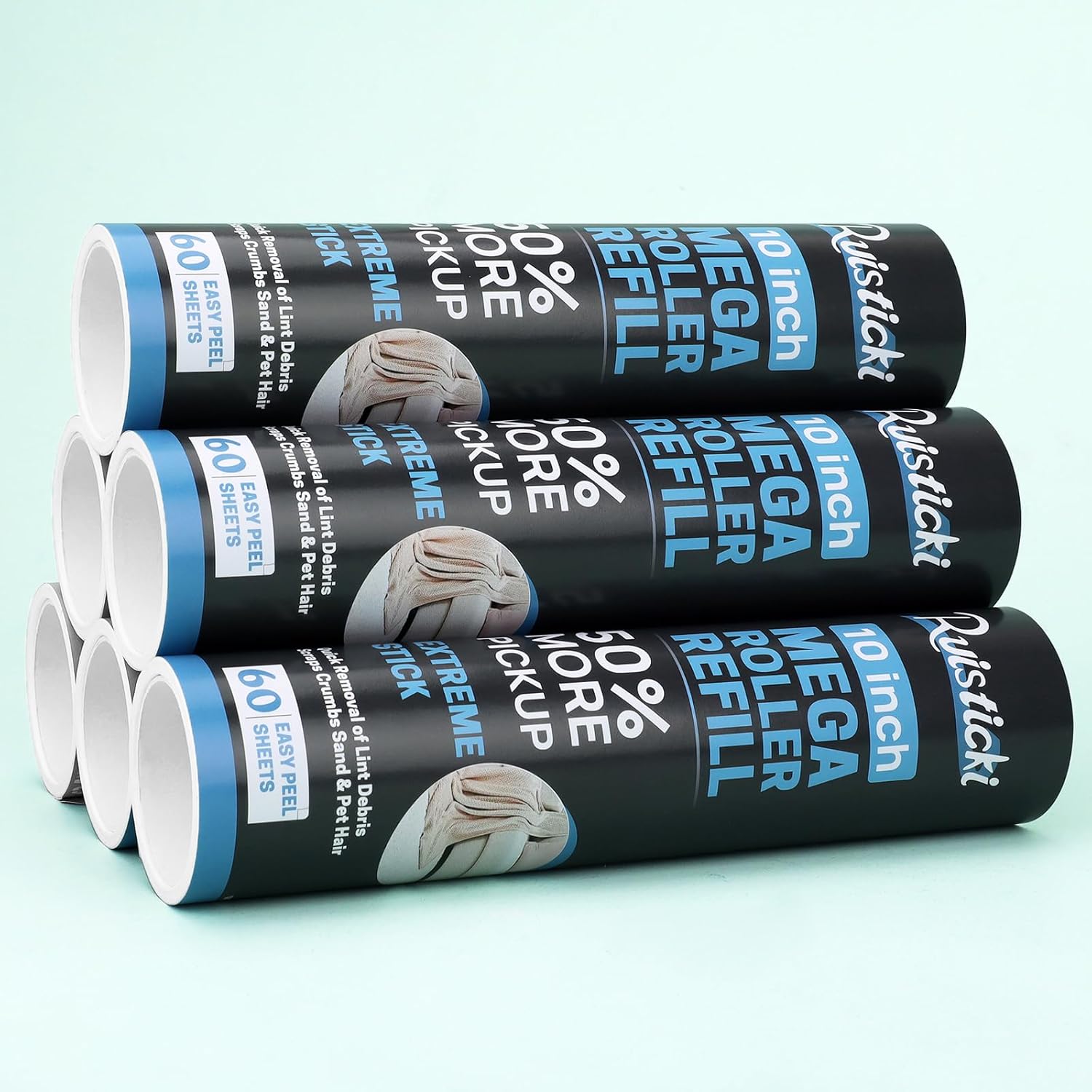 10 inch Ultra Sticky Mega Roller Refills for Evercare Layers Smart Design Large Lint Rollers 50% More Pickup Pet Hair Remover 60 Sheets Each Refill 6 Pack 360 Sheets Total