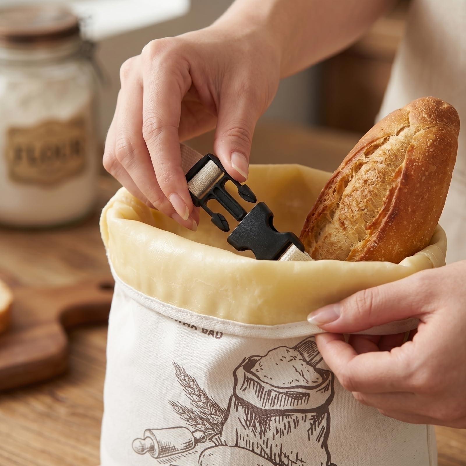 Wiederverwendbare Sauerteig-Brottasche XL, Baumwollbrot-Aufbewahrungstasche mit lebensmittelechtem TPU-Futter, hält hausgemachtes Brot länger frisch, gefriergeeignet, umweltfreundlich