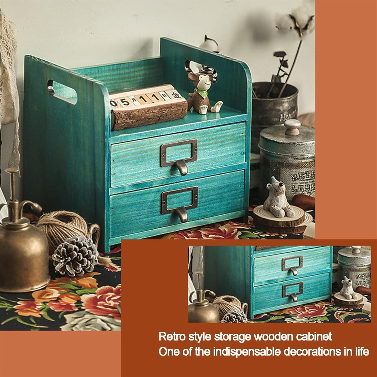 Suministros de costura, kit de costura, cesta de costura de madera, caja de costura con 2 cajones de almacenamiento, caja de almacenamiento de madera, cómoda rústica, azul (color: azul) ( Color : Blu