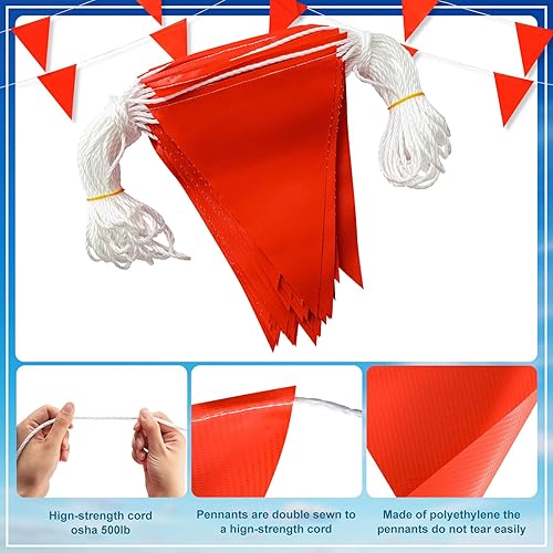 Miniatura 5 de Preboun Banderas de seguridad de 197 pies, banderas de banderines de hebra de advertencia de áreas peligrosas, marcadores de bandera resistentes al