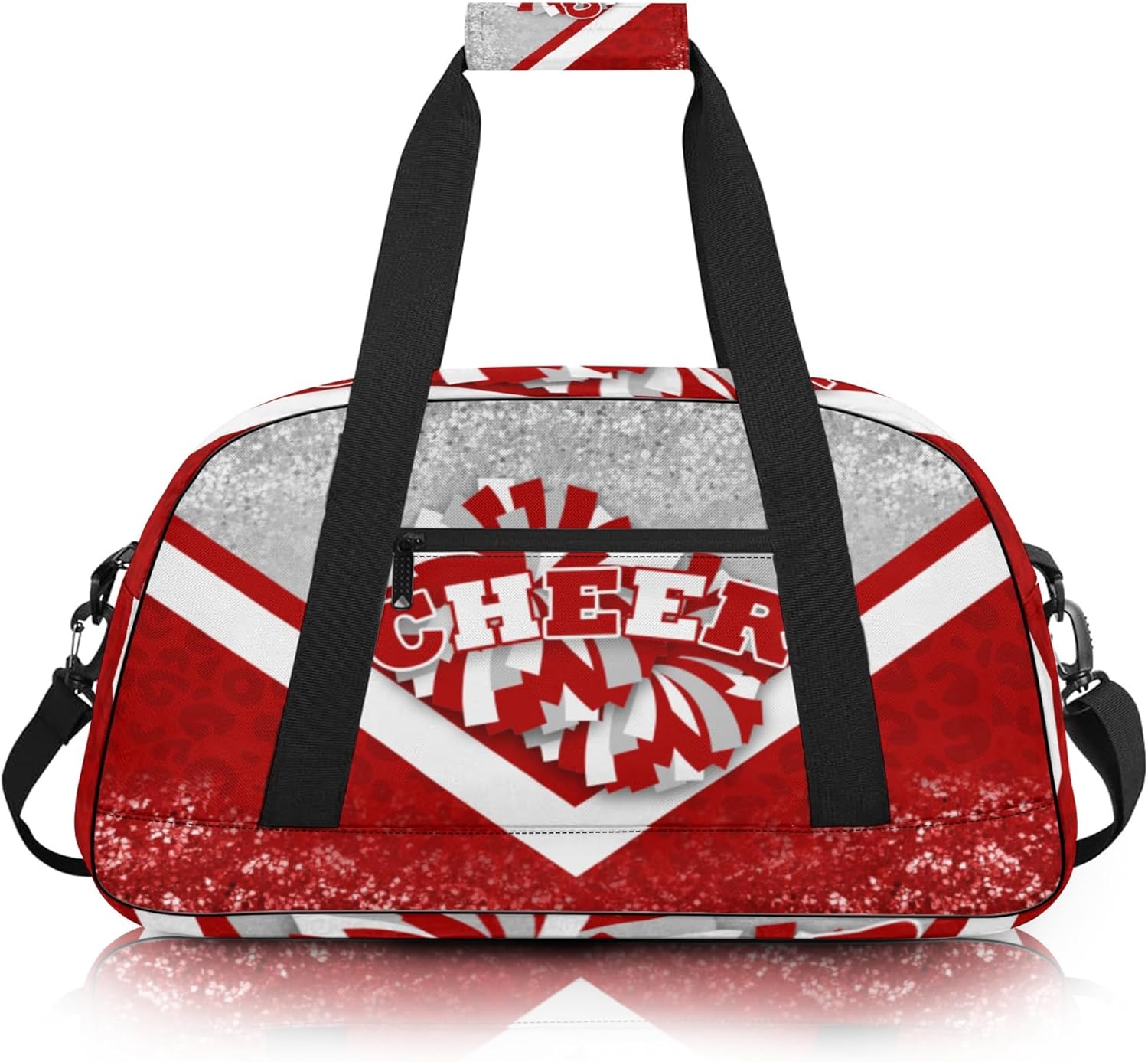 Cheer Duffle Bag for Cheerleaders, Cheerleading Gym Bag for Women, Carry on Weekender Bags, Travel Bag Duffel Bag (Silver&Red)