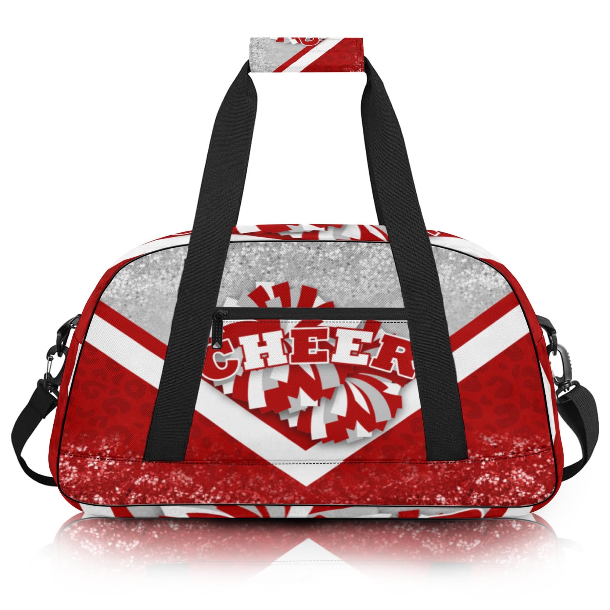 Cheer Duffle Bag for Cheerleaders, Cheerleading Gym Bag for Women, Carry on Weekender Bags, Travel Bag Duffel Bag (Silver&Red)