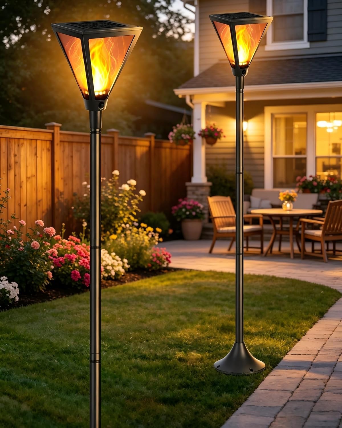 Joomer Solarlampen für Außen mit Realistischer Flammeneffekt 2 Stück 138CM