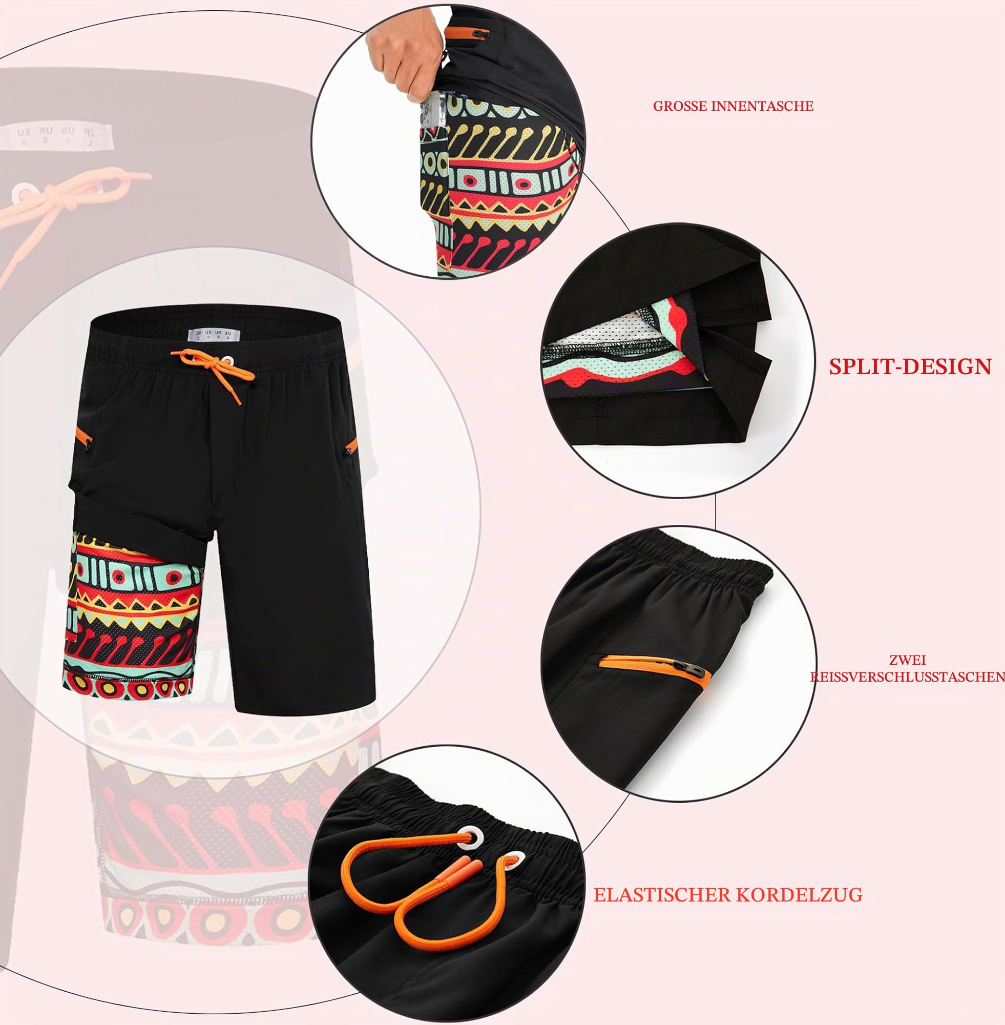 APTRO Herren Badehose Lang mit Kompression Liner Schnelltrocknend Badeshorts Schwimmhose 2 in 1 Badehosen mit Reißverschlusstasche Innenhose Surfen Strandhose