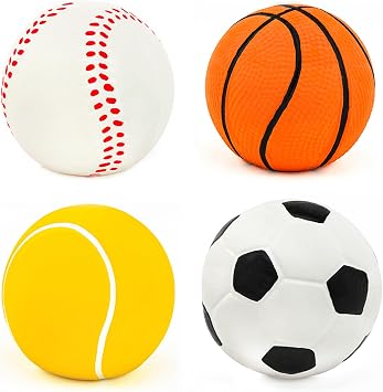 CHIWAVA 4 Pack 2.4 Squeak Latex Puppy Dog Toy Ball Sports Balls Sets Fetch Interactive Toy for Small Dogs