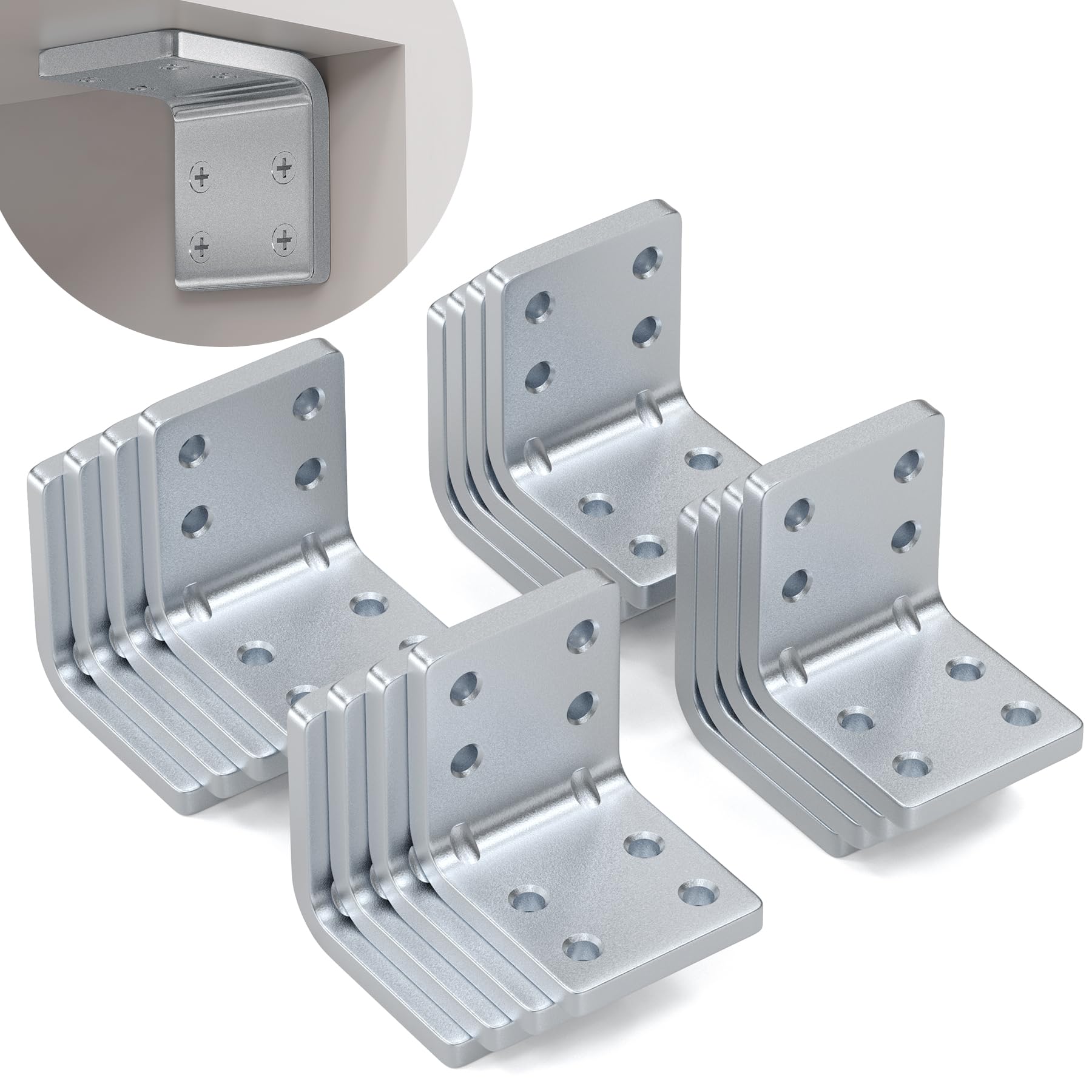 Flamorrow 16 Pcs L Corner Brace, 1.6" x 1.6" Thicken 11-ga Heavy Duty Galvanized L Shape Brace, 90 Degree Angle Iron Corner Bracket, Large Joint Fastener Shelfs for Wood, Furniture, Fence, Frame