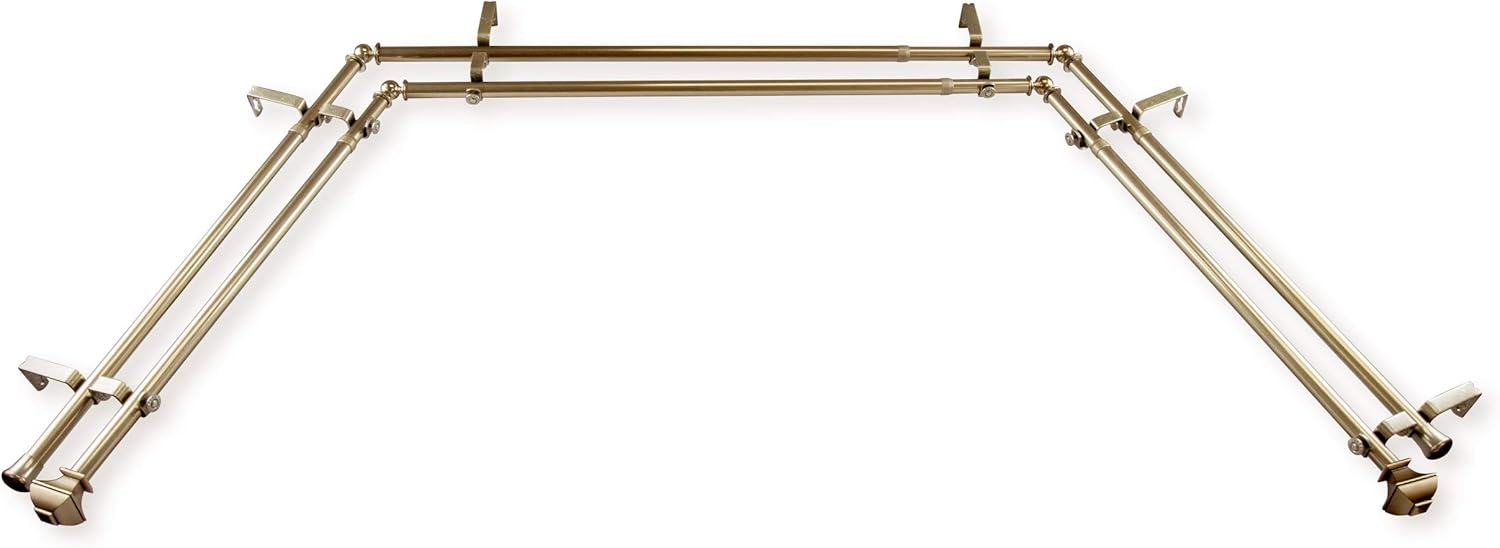 Rod Desyne 13/16" Moyat Bay Window Double Curtain Rod, 20-36", 38-72", Antique Brass