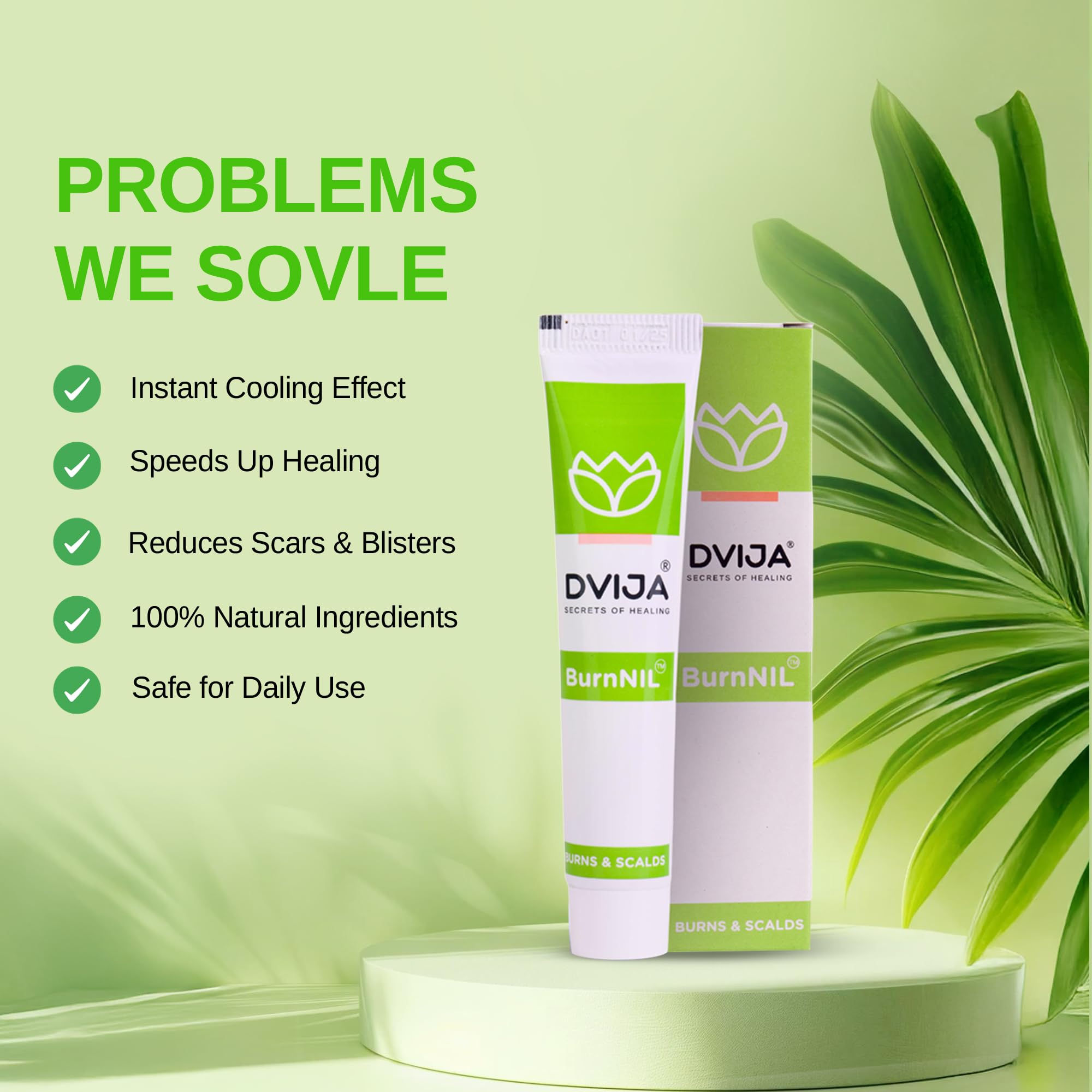 Dvija BurnNIL Ayurvedic Gel for Soothing relief - 30gm | Natural and effective healing of Burns and blisters and antimicrobial protection and skin regeneration| Pack of 1 2
