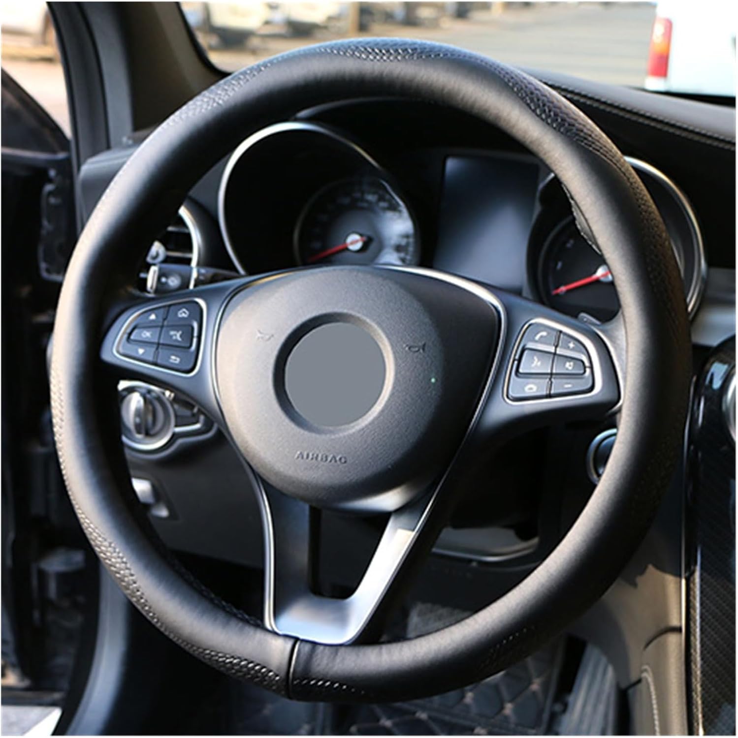 Car Steering Wheel Covers 38cm Car Steering Wheel Cover Braid for 15in Wrap Soft Cool Wheel Steering Protector(Carbon Black)