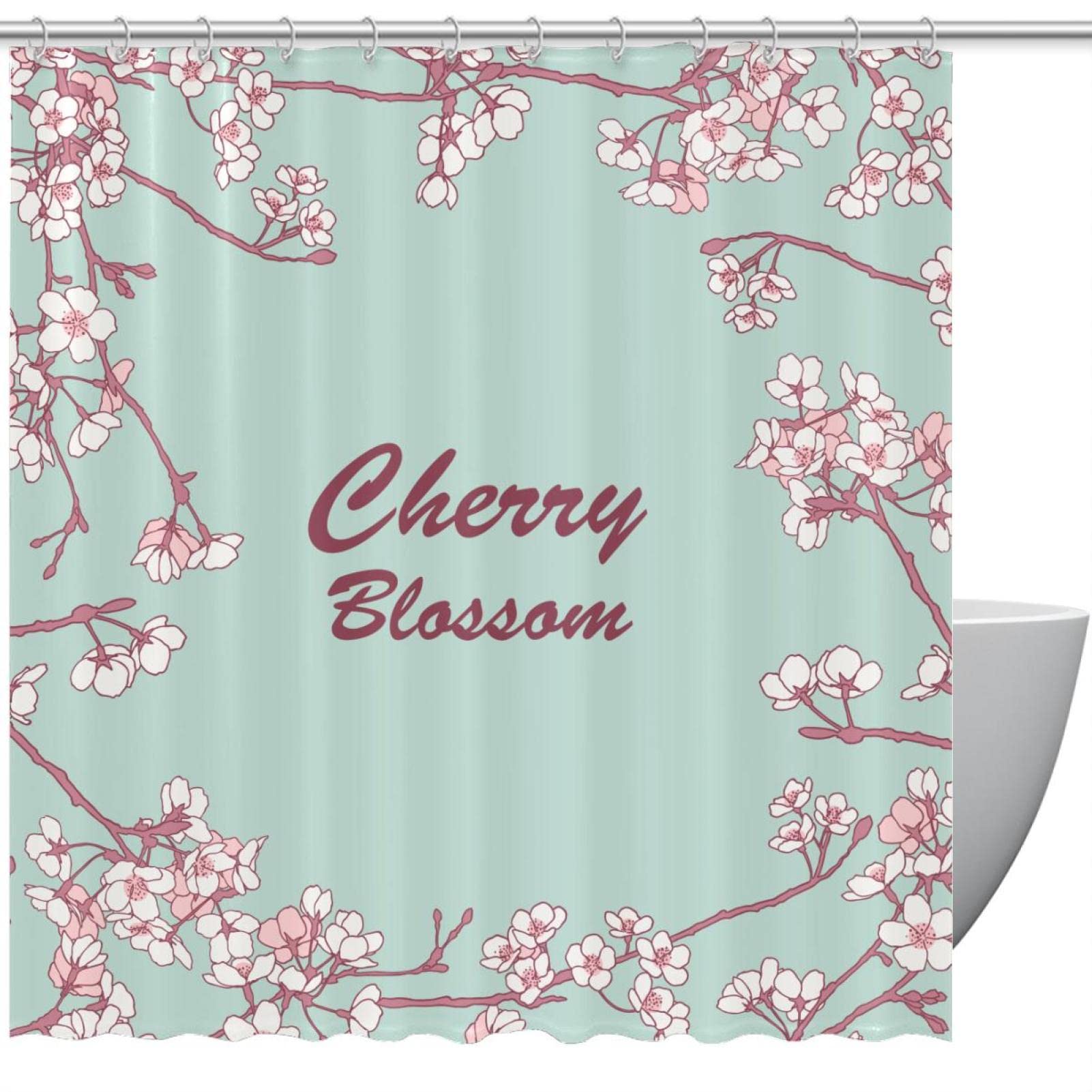Rideau de douche fleurs de cerisier de qualité supérieure, textile imperméable menthe