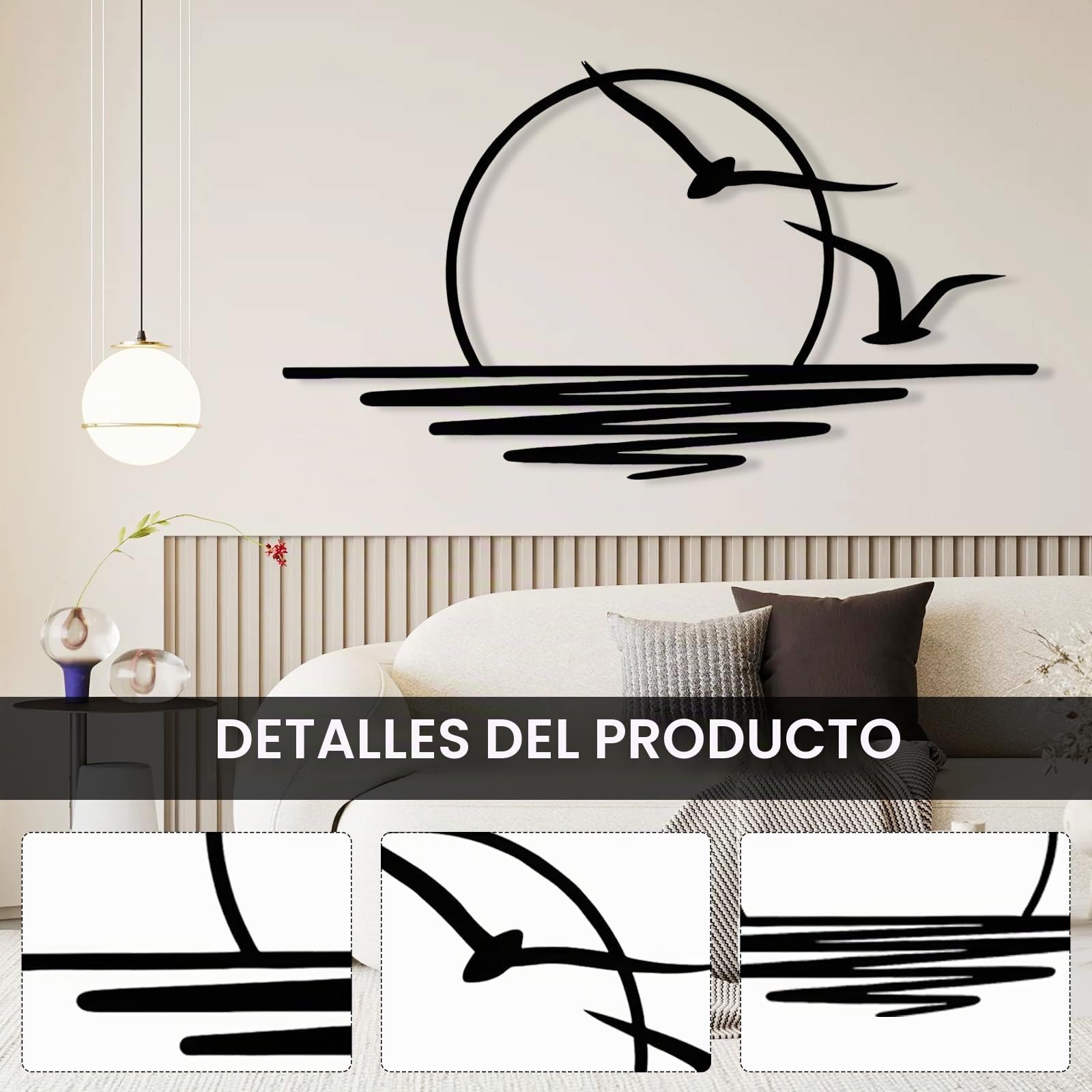 Decoración de Pared, Cuadros Decorativos de Metal Negro de 100 x 50cm Decoración de Pared con Gaviotas Y Patrón de Amanecer Cuadros Decoracion Salon Modernos Para Sala de Estar Dormitorio Oficina