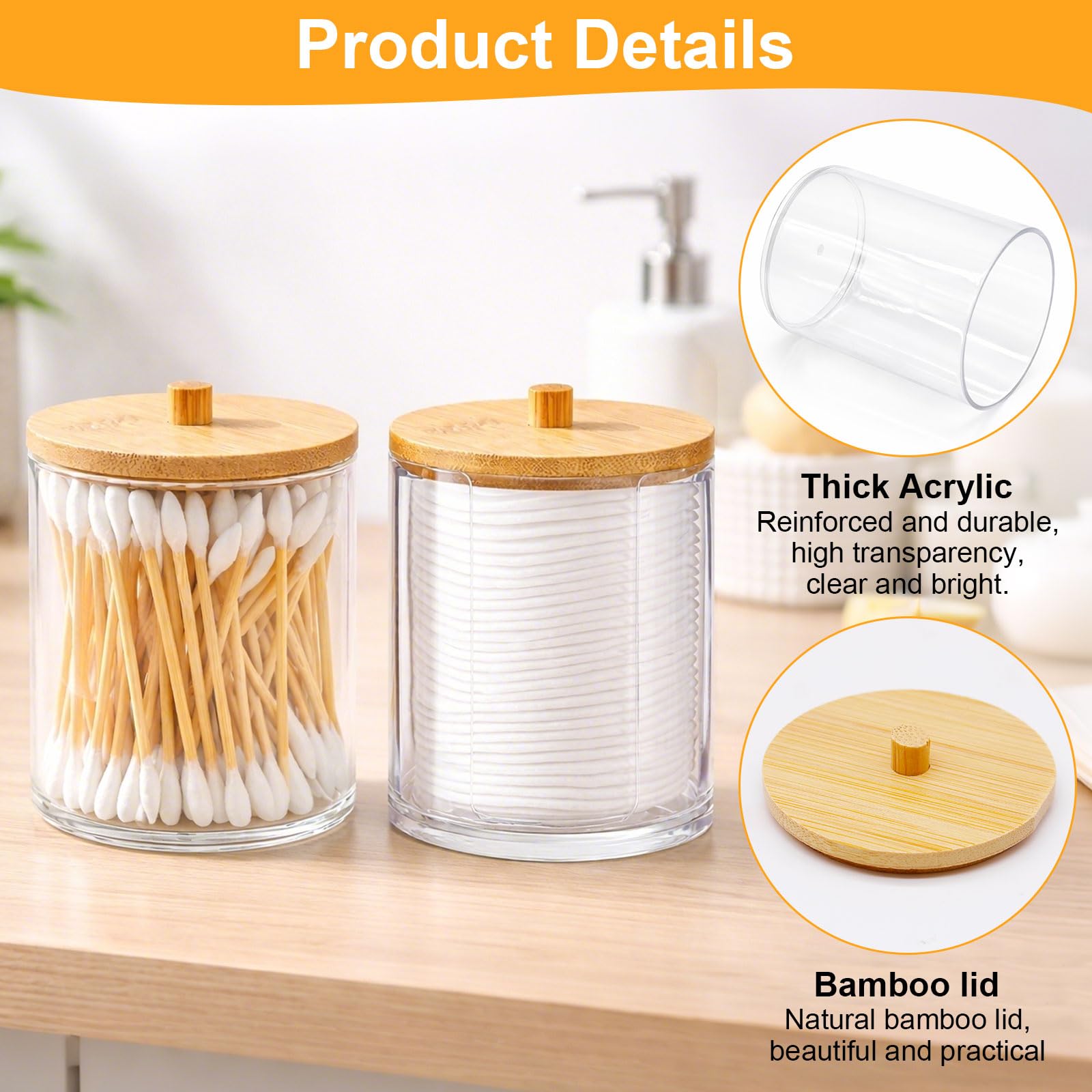 4 Piezas Dispensador Discos Desmaquillantes, Dispensadores Acrílicos de Soporte Qtip para Guardar en el Baño Y el Tocador Discos Desmaquillantes, Bastoncillos de Algodón Y Gomas para el Pelo