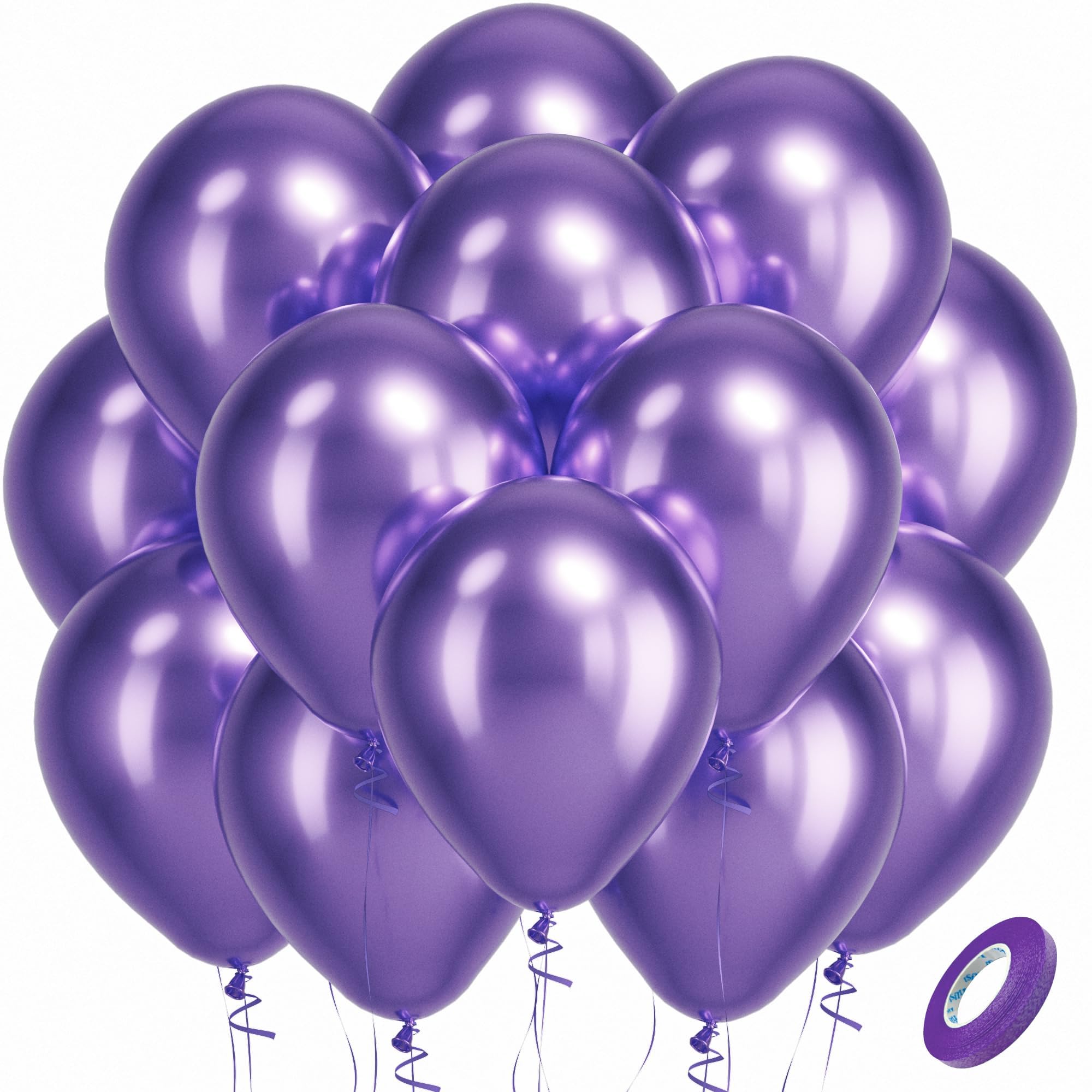 Bezente Metallic Purple Latex Party Balloons 100 Pack 12 inch | Chrome Purple Balloons for Bachelorette Princess Wedding Engagement Birthday Party Decorations