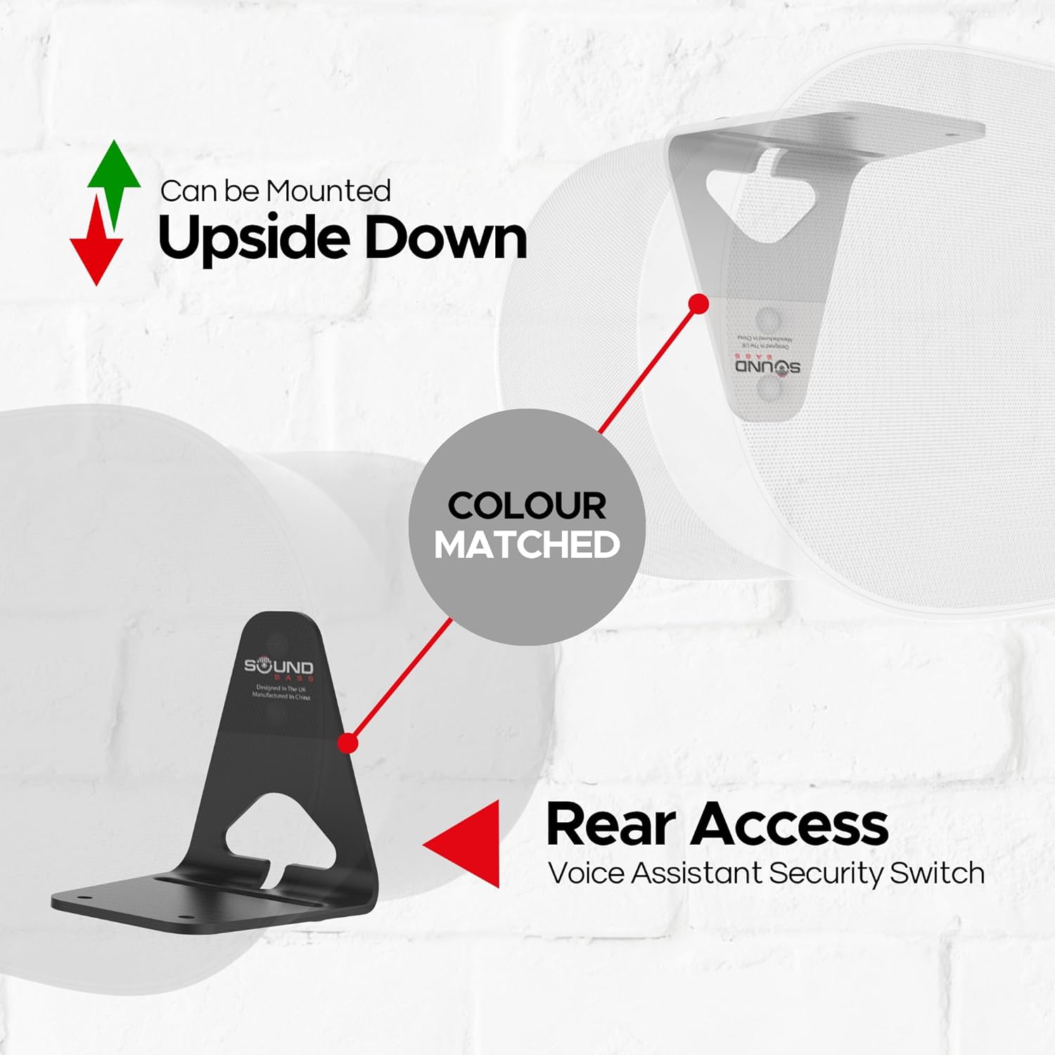 Sound Bass ERA300 Wall Mount Bracket, Low Profile, Black, Twin Pack, Compatible with Sonos ERA 300 Speaker, Complete with All Fixing Hardware - Image 7