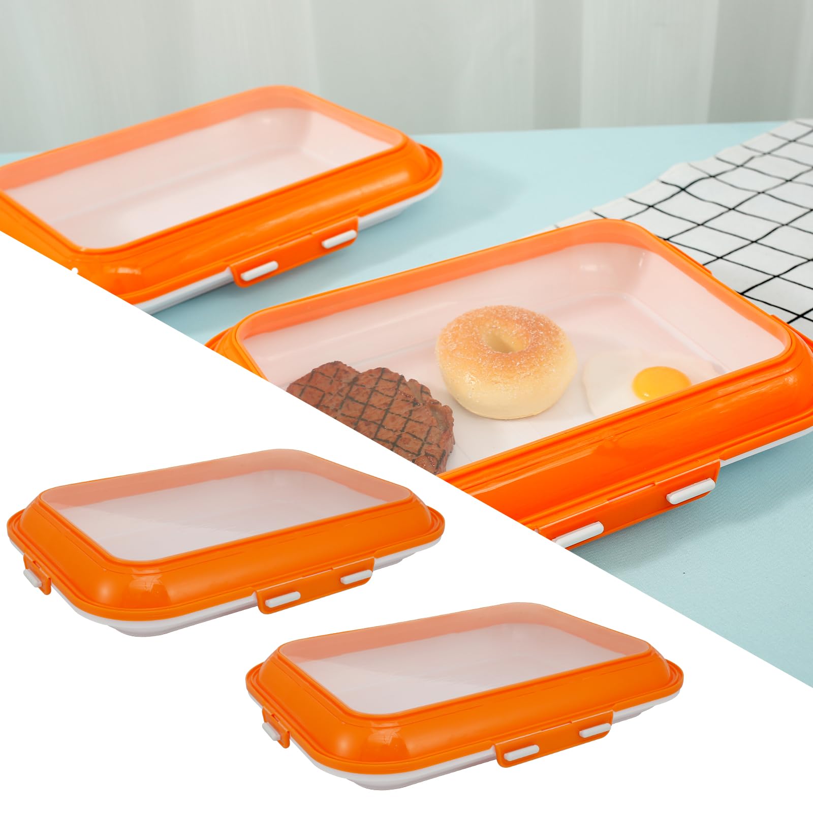 Kjcbkcb Orange 2Pcs Food Preservation Trays, Food Storage Container With Reversible Stretch Lid, Vacuum Food Storage Trays, Stackable Food Fresh Storage Tray, Reusable Food Preserving Tray For Picnic Travel(Orange)