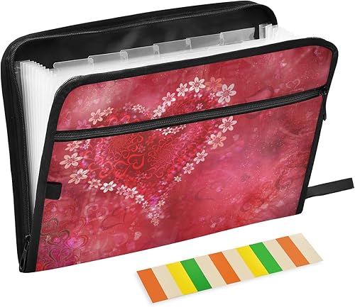 VIGTRO Carpeta expandible de 13 bolsillos para el día de San Valentín, con diseño de corazón, rosa, impermeable, con etiquetas adhesivas, carta A4,