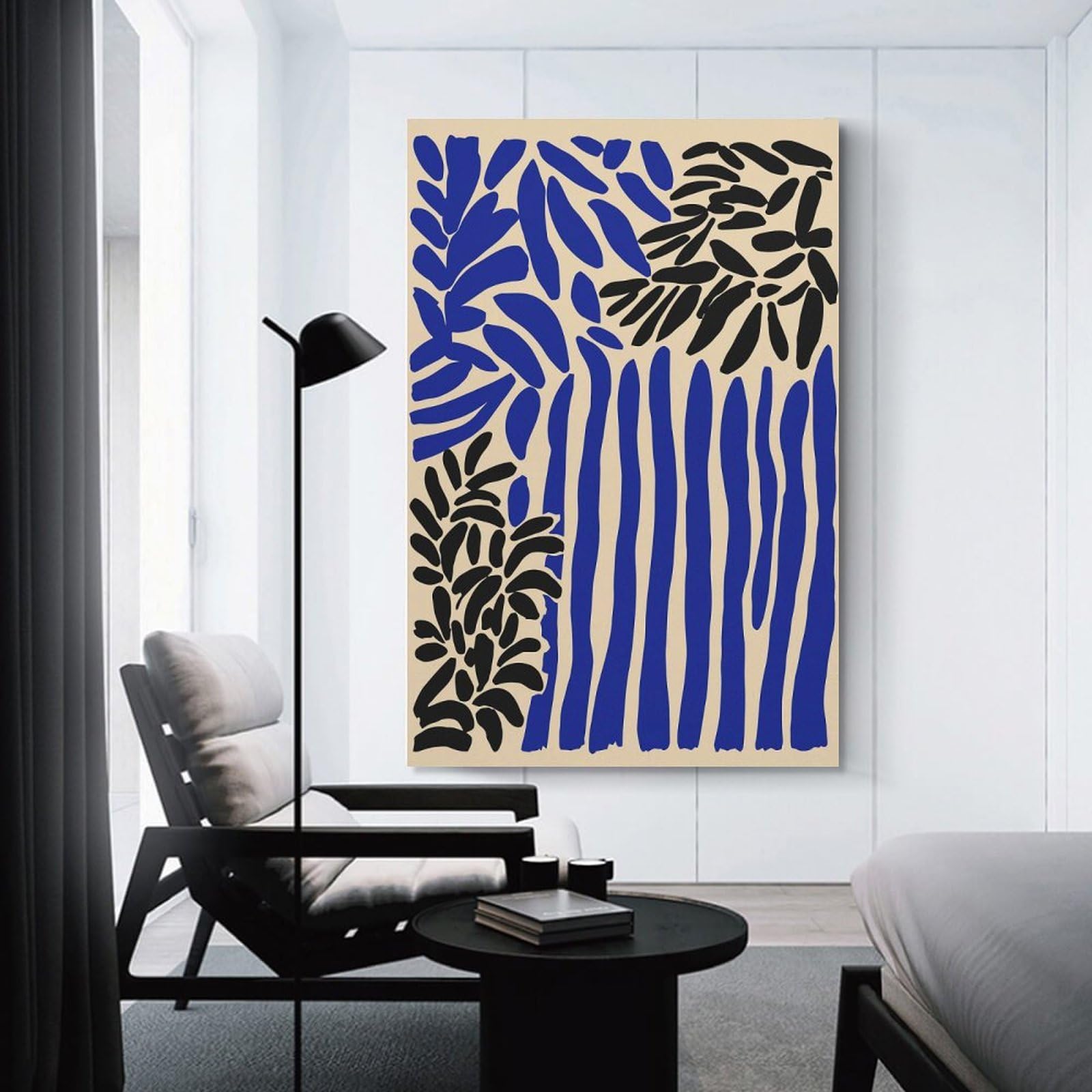Junmoney Unframe-Style-5 Abstract Blue And Black Botanical Art Canvas Wall Picture, 08X12inch(20X30cm), For Bedroom Walls, Guest Spaces Or Lounges, Stylish Decor For A Restful Room Update