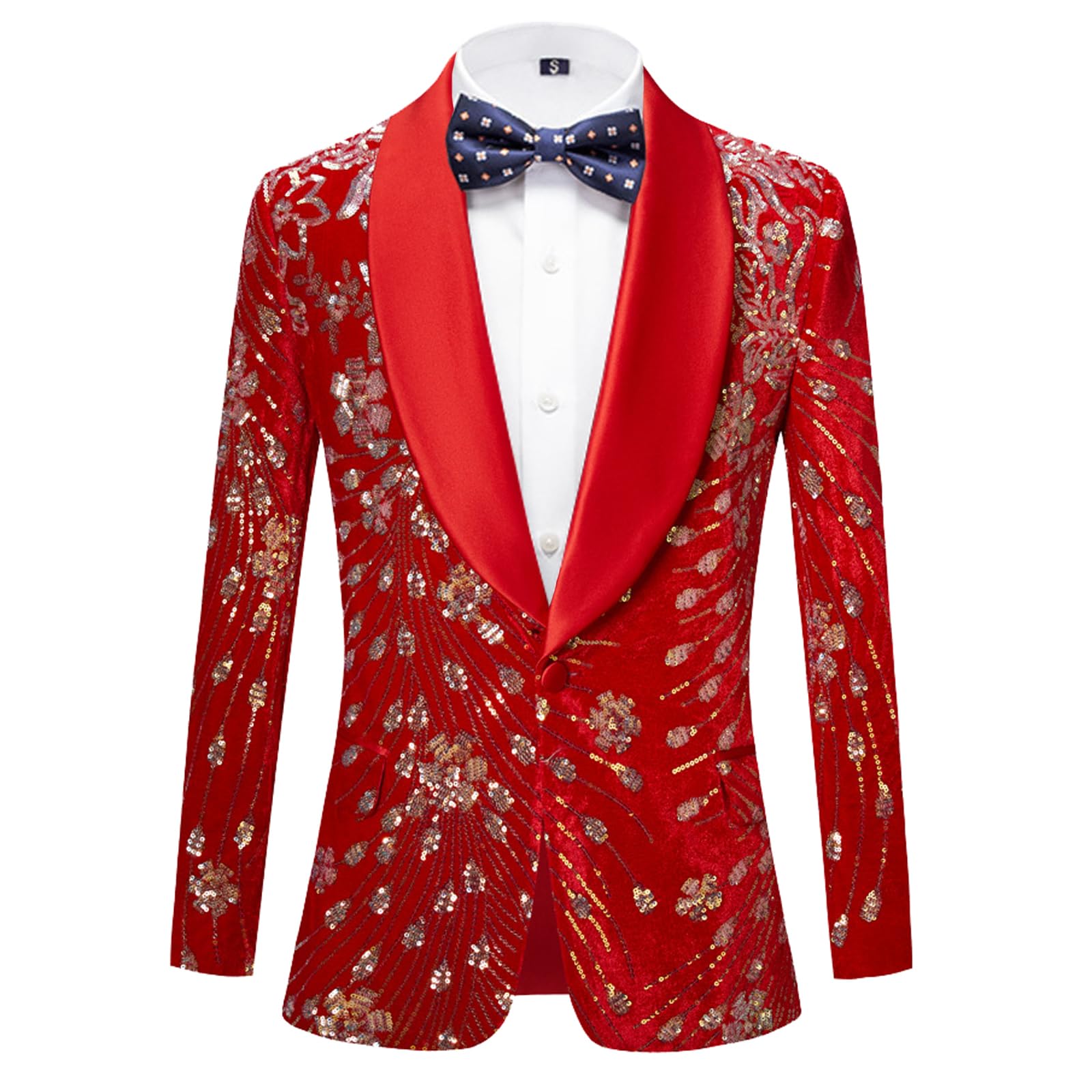 Men's Suit Jacket 1 Button Peaked Shawl Collar Tuxedo Blazer Slim Fit Sequins Wedding Dinner Suit