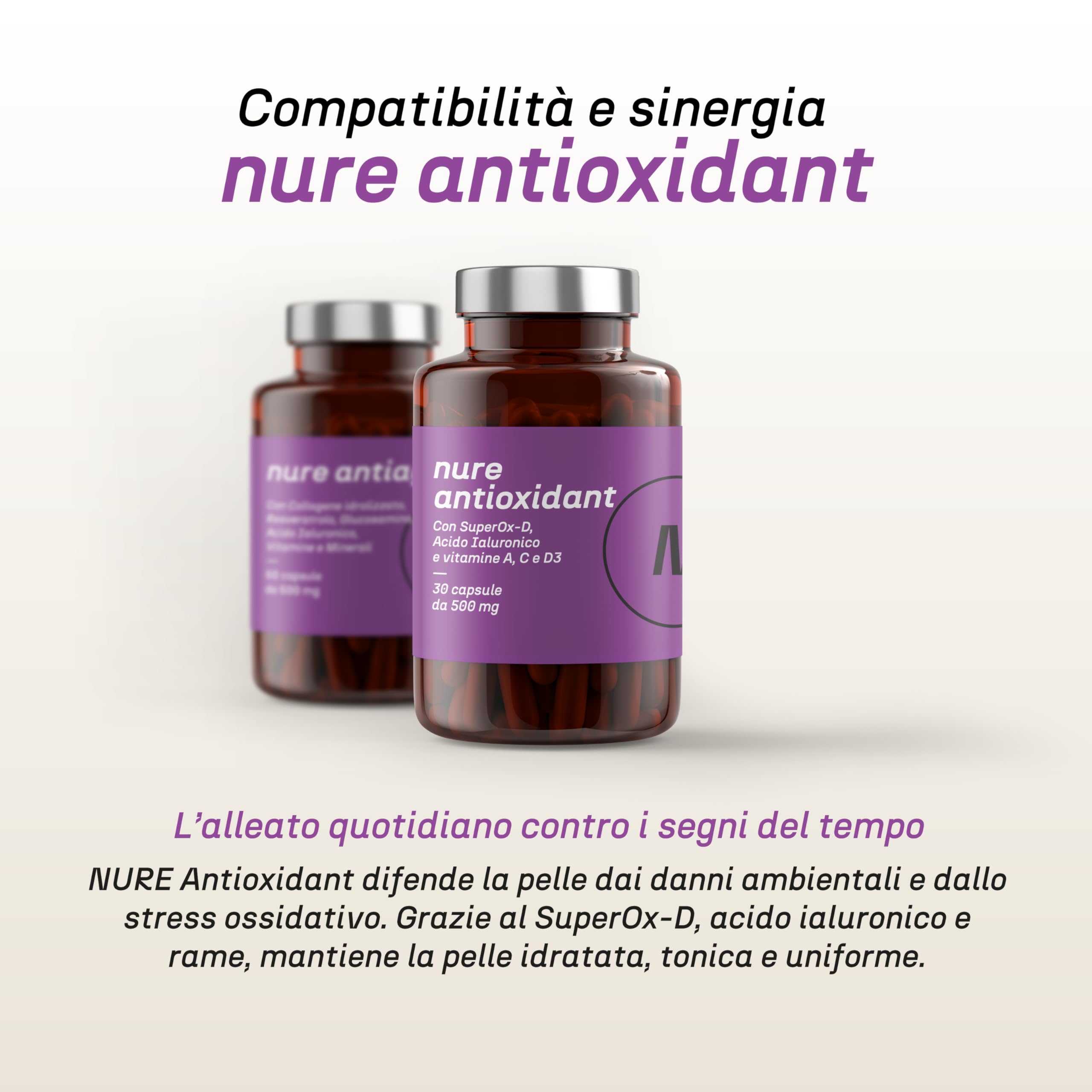 NURE Antiage 60cps | Integratore Anti-invecchiamento, integratore collagene, acido ialuronico viso, collagene idrolizzato | Acido ialuronico
