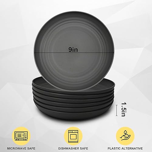 Miniatura 2 de HMHNOSS Paquete de 12 platos de paja de trigo, platos de plástico reutilizables de 9 pulgadas, platos llanos irrompibles, platos de ensalada ligeros