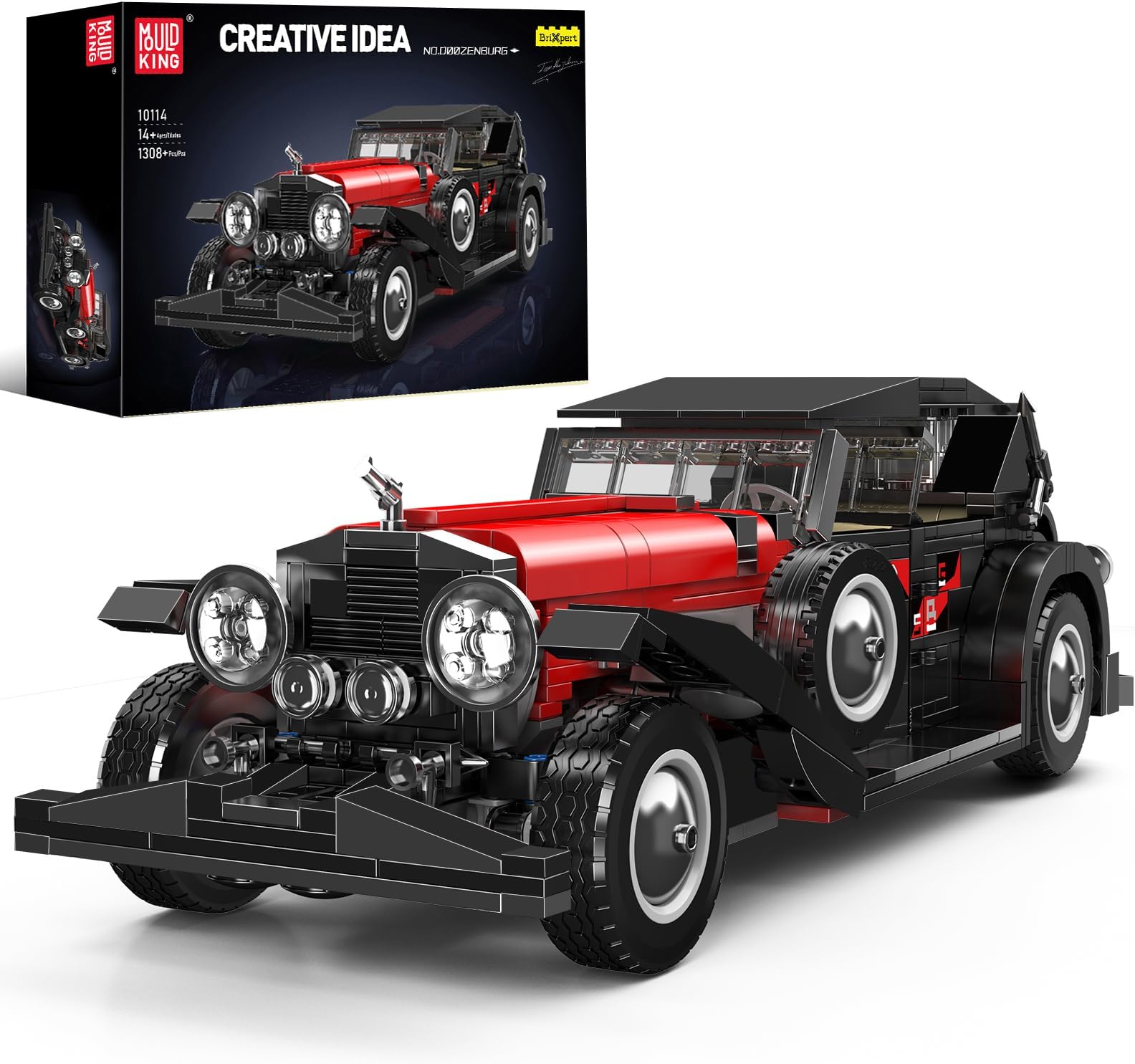 Mould King 10114 Classic Cars Building Kits, MOC Vintage Car Model Building Blocks Set, Gift for Age 14+/Adult Collections Enthusiasts(1308+ Pieces, Static Version)