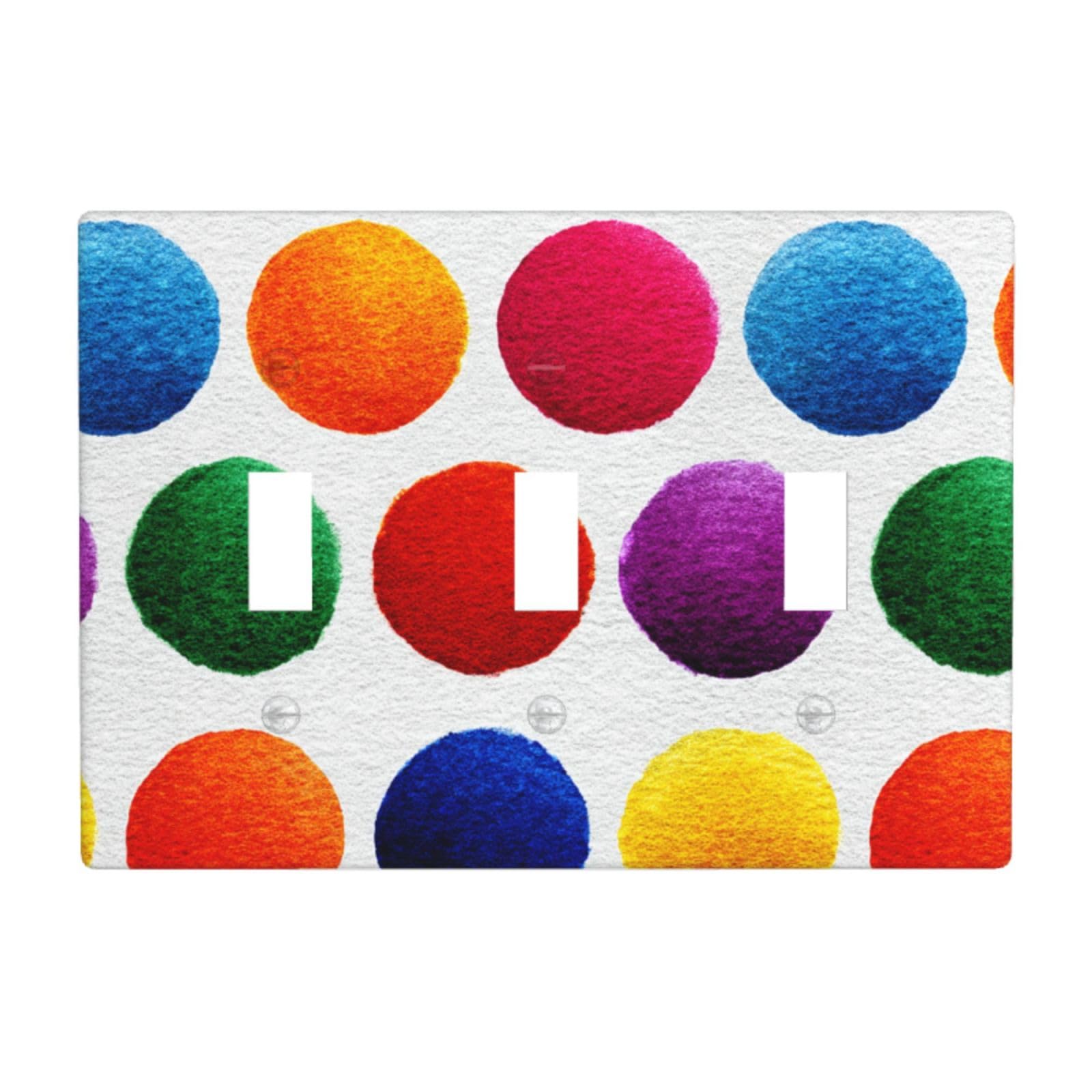 Woshuwo White Light Color Dots Light Switch Covers 3 Gang Triple Toggle Wall Plate Switchplate Electrical Faceplate For Bathroom Kitchen Bedroom Decor