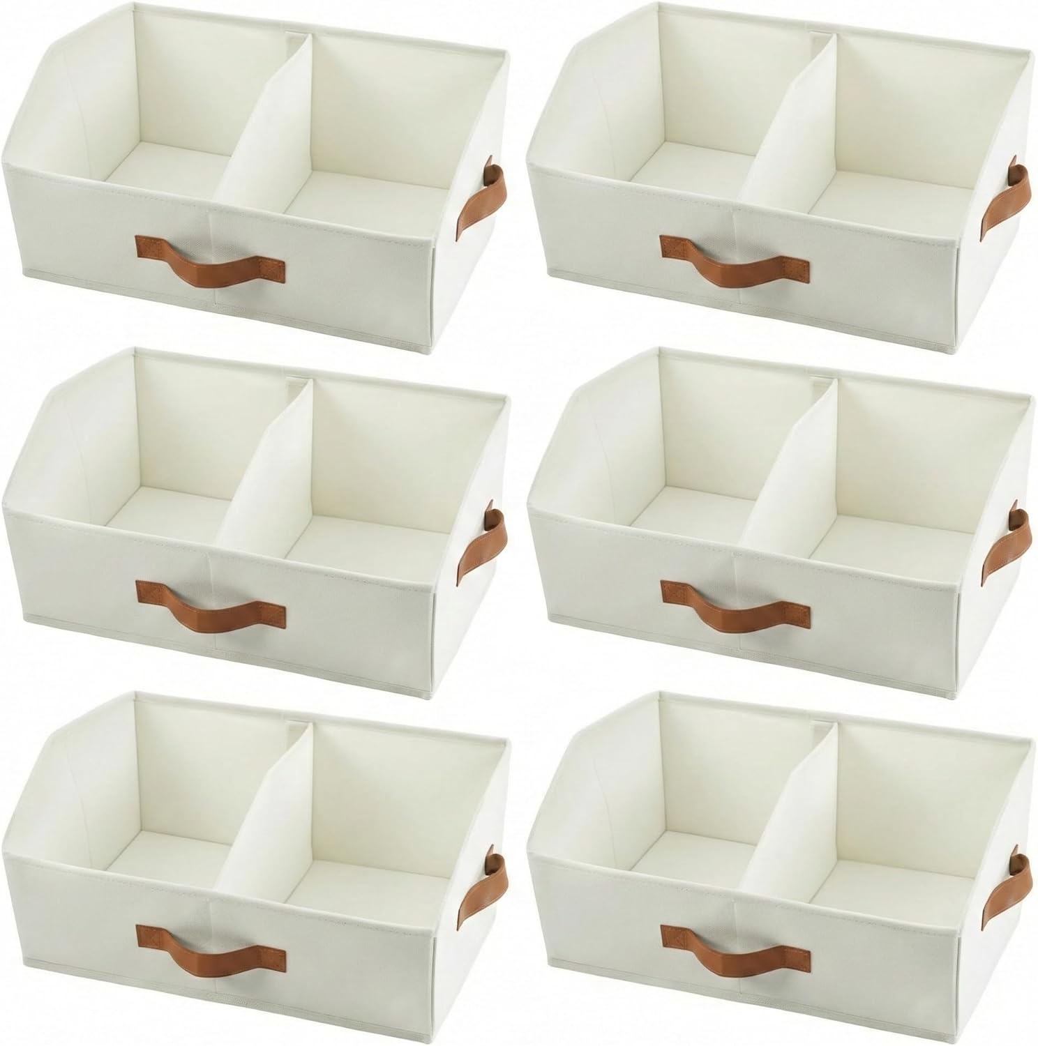 Trapezoid Storage Bin - UPGRADED HEIGHT Closet Organizers And Storage W/ Handles & Adjustable Dividers, Fabric Collapsible Storage Bins For Clothes Storage & Shelf Organizer (6pcs, Medium, Ivory)