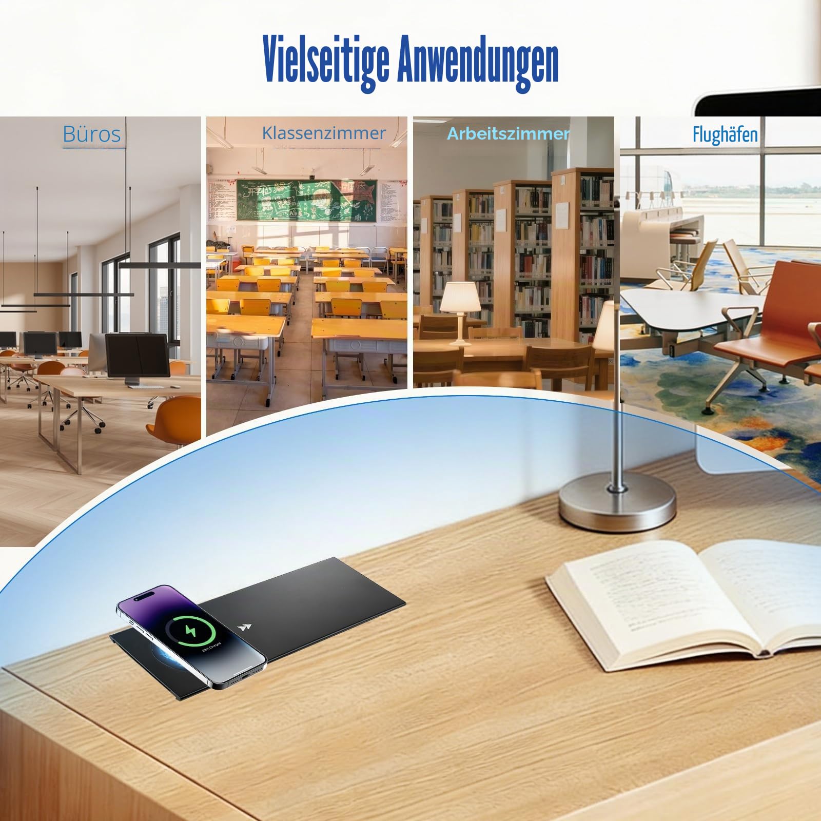 Einbau Steckdosenleiste, 2 Fach Versenkbare Einbausteckdose mit 15W Kabelloses Ladegerät und USB-C, Steckdose Versenkbar mit Schiebedeckel für Schreibtisch Sofatisch Konferenztisch
