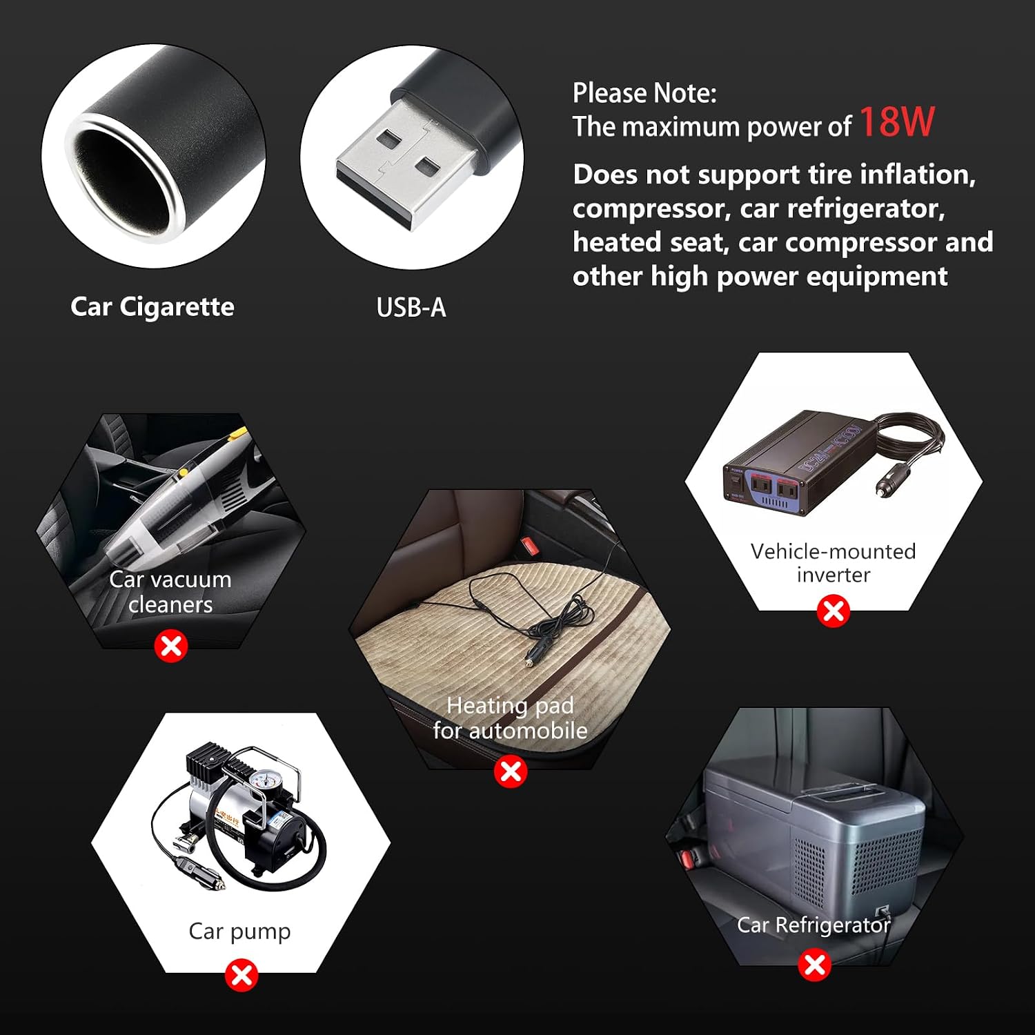 USB A Male to 12V 18W Cigarette Lighter Socket Adapter Power Cable for Driving Recorder, Radar Detector, GPS, Dash Cam, Car Led Light Strips etc (0.3m/1FT)