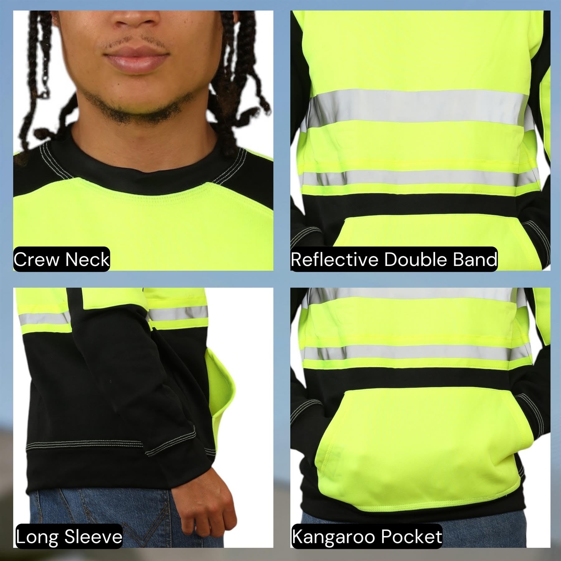 Sudadera de alta visibilidad para hombre, informal, reflectante, de alta visibilidad, para el trabajo, para niños, de forro polar, para el trabajo y la seguridad