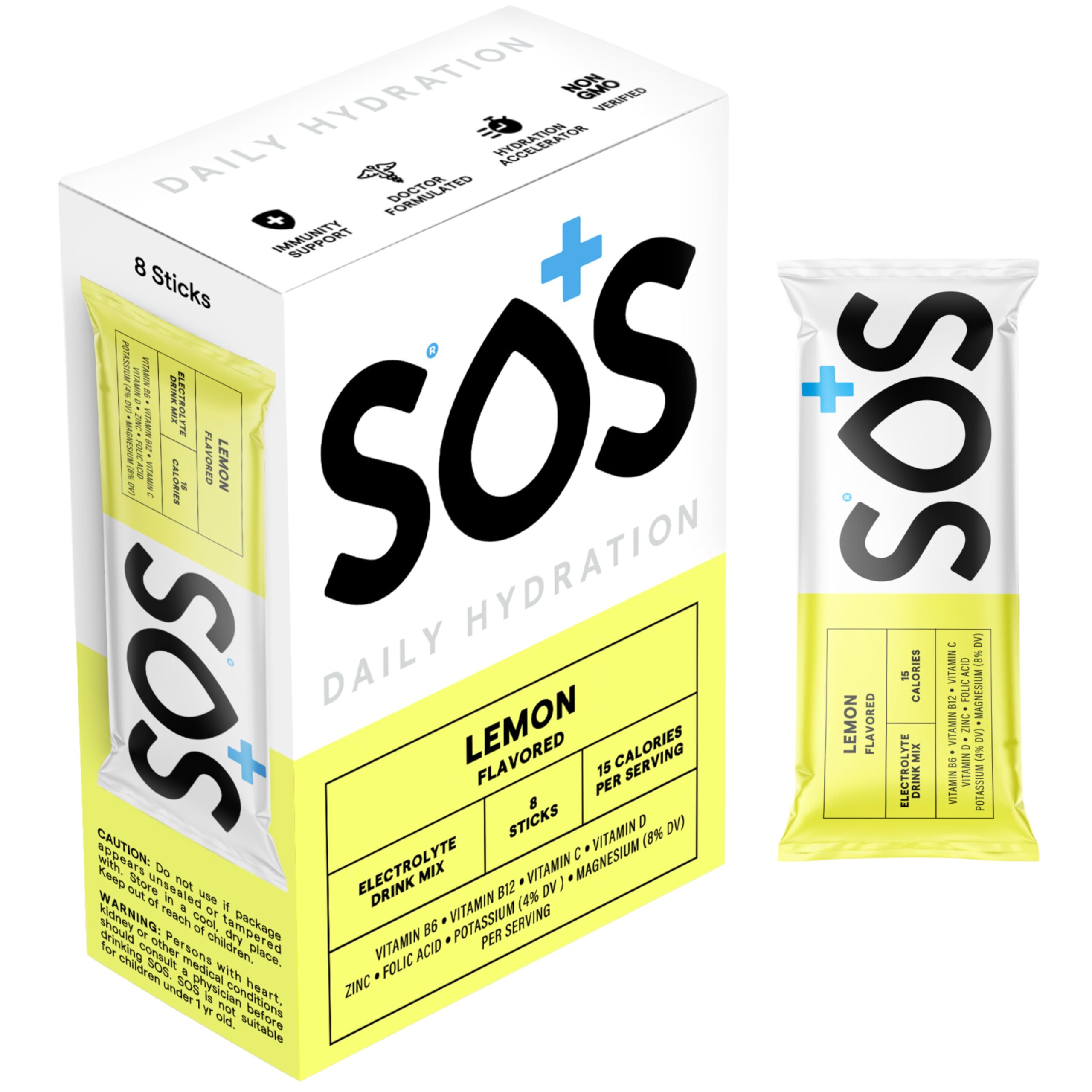 SOS Hydration ORS Electrolyte Powder Stick Packs | Oral Rehydration Solution | Low Sugar | Rapid Rehydration | Made in USA | Keto | Lemon | 8 Servings