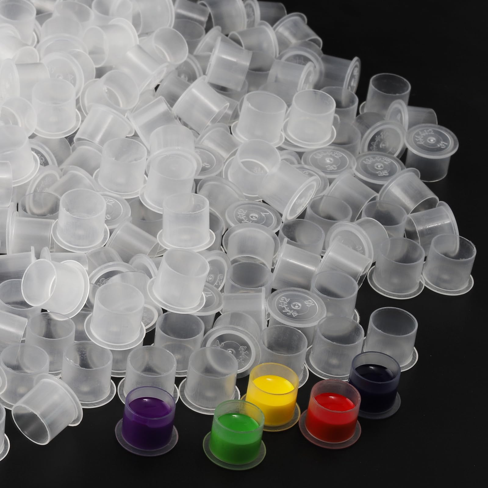 Emalla 1000 Stück Tattoo Farbkappen Cups #14 Ink Cups mit Base Einweg Pigment Caps Klein Kunststoff Farbbehälter für Tattoo Zubehör
