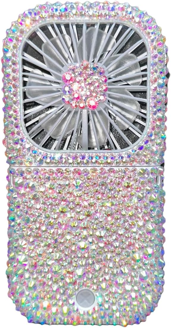 Customized DIY Handheld Covered Luxury Rhinestone Mini Personal Fan,3000MA Battery Power Bank Summer Outside Camping/Swimming/Makeup Fan(Clear)
