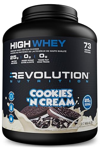 Revolution Nutrition, High Whey, Protein Powder 6LB, Whey Isolate, Gluten Free, Lean Muscle Mass For Men & Women, 25g of Protein Per Scoop, 2.7kg, 73 Servings (Cookies and Cream, 6 Pound) - Cookies and Cream - 6 Pound