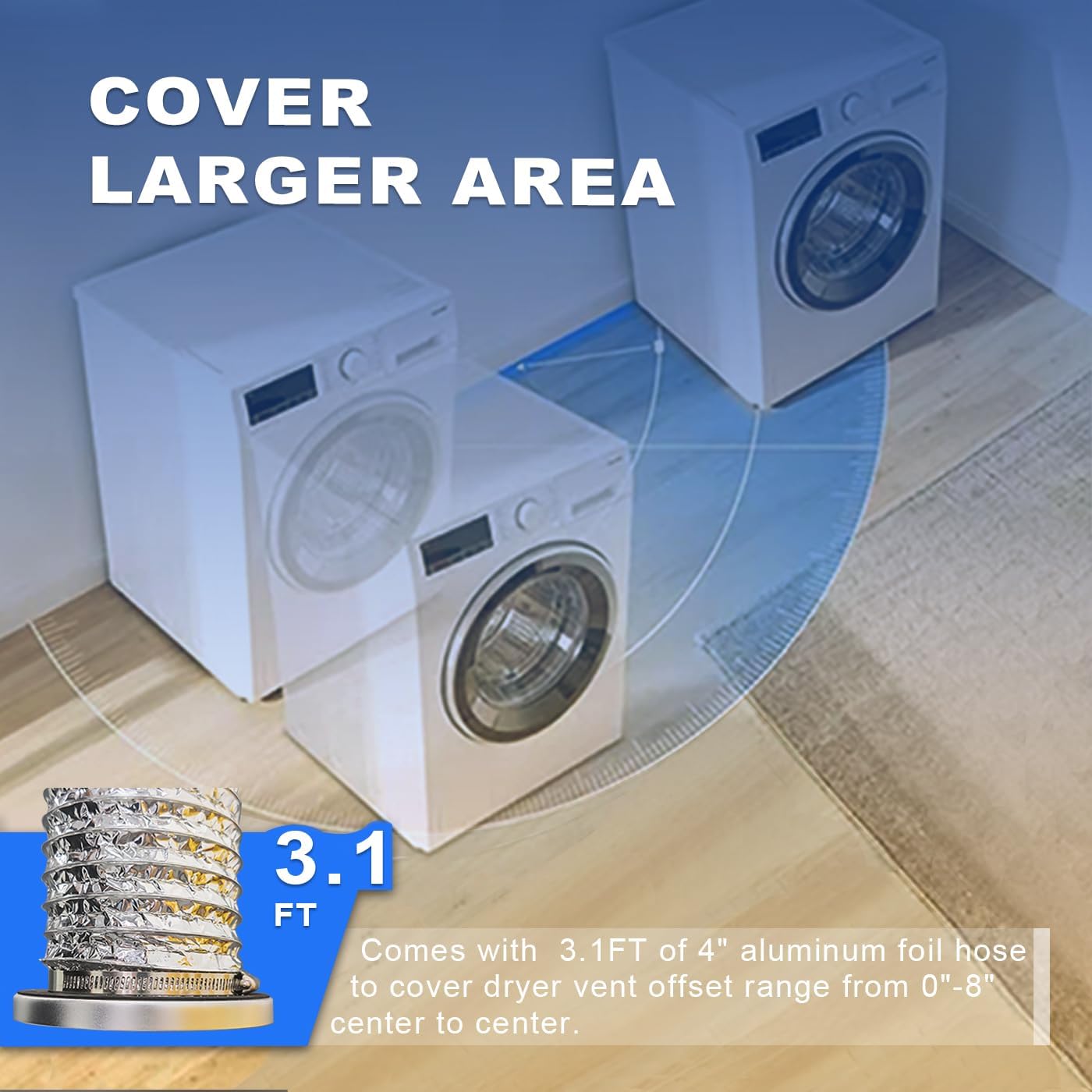 DV-180 Magnetic Dryer Vent Connector Kit, Magnetic Dryer Vent Coupling, Strong Magnet Self-Alignment/Quick Connect and Disconnect/Easy to Clean,Includes 3.1ft/ 4" Duct & two Clamps (Silver)