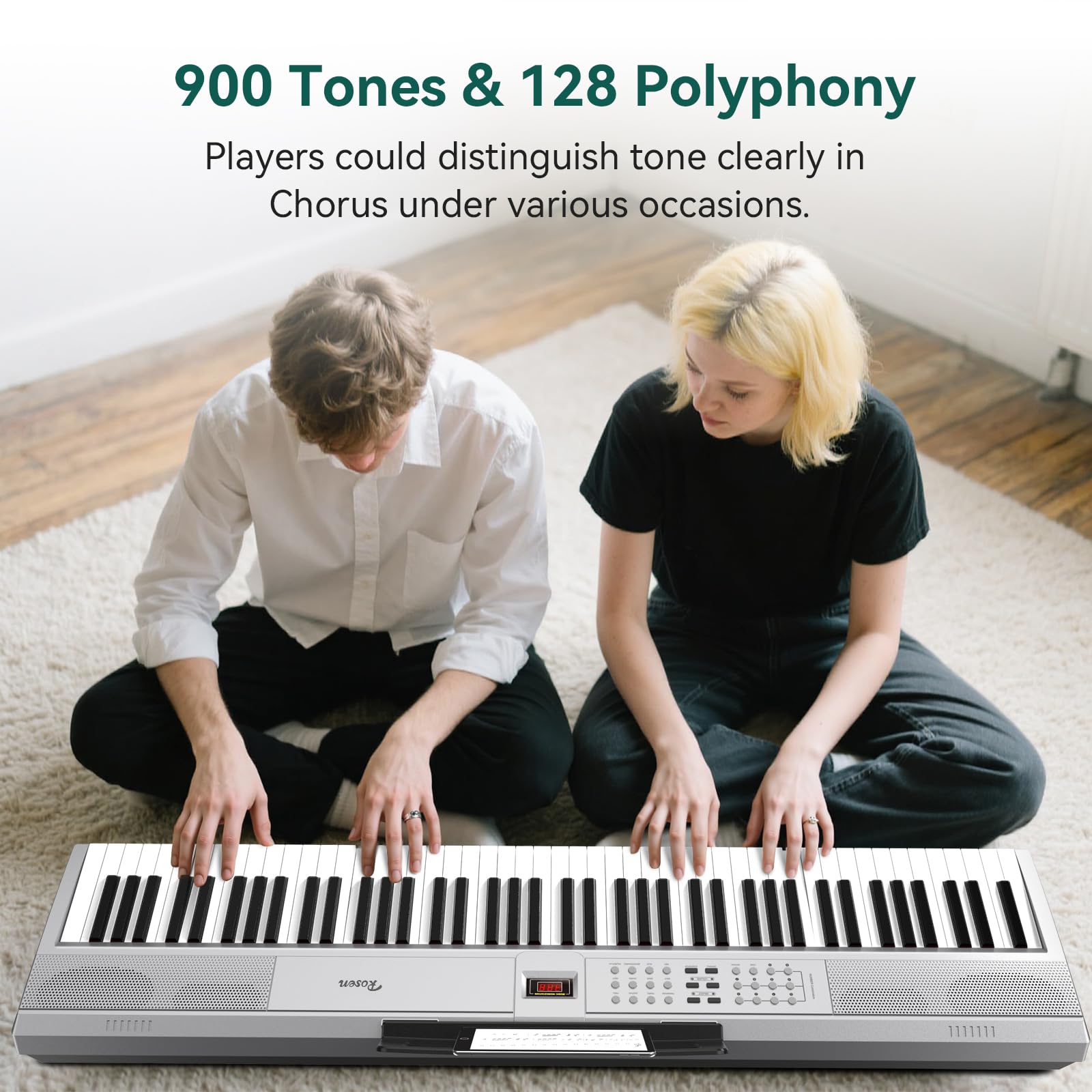 Rosen P51 Full Size Weighted Keyboard 88 Key Beginner Digital Piano, Tragbares E-Piano mit Sustain Pedal und Netzteil, Silber