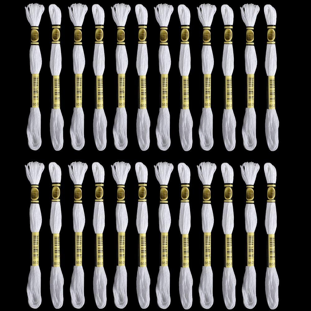 24 White Cross Stitch Embroidery Threads Floss Skeins
