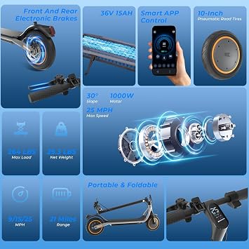Electric Scooters - Electric Scooter for Adults, 500W/1000W/1500W Motor, 18/21/25 Max MPH, 21/28 Miles Range, APP Control, Cruise Control, Lightweight Foldable E-Scooter