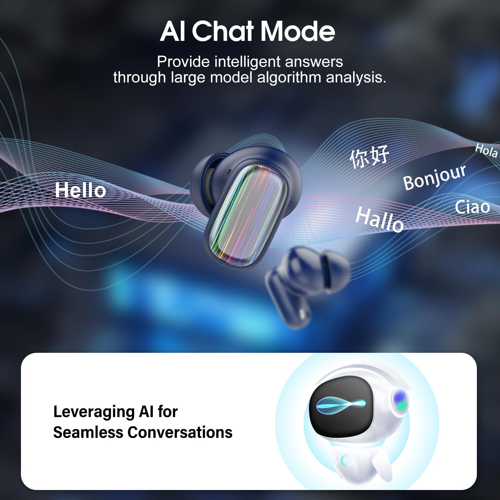 Ecouteur Traducteur Instantané, 40 Heure Bluetooth 5.4 Ecouteurs sans Fil avec 164 Langues, 3 en 1 Écouteur AI Traduction Vocale Instantanée, 7 Modes de Traduction pour Affaires/Études, Bleu