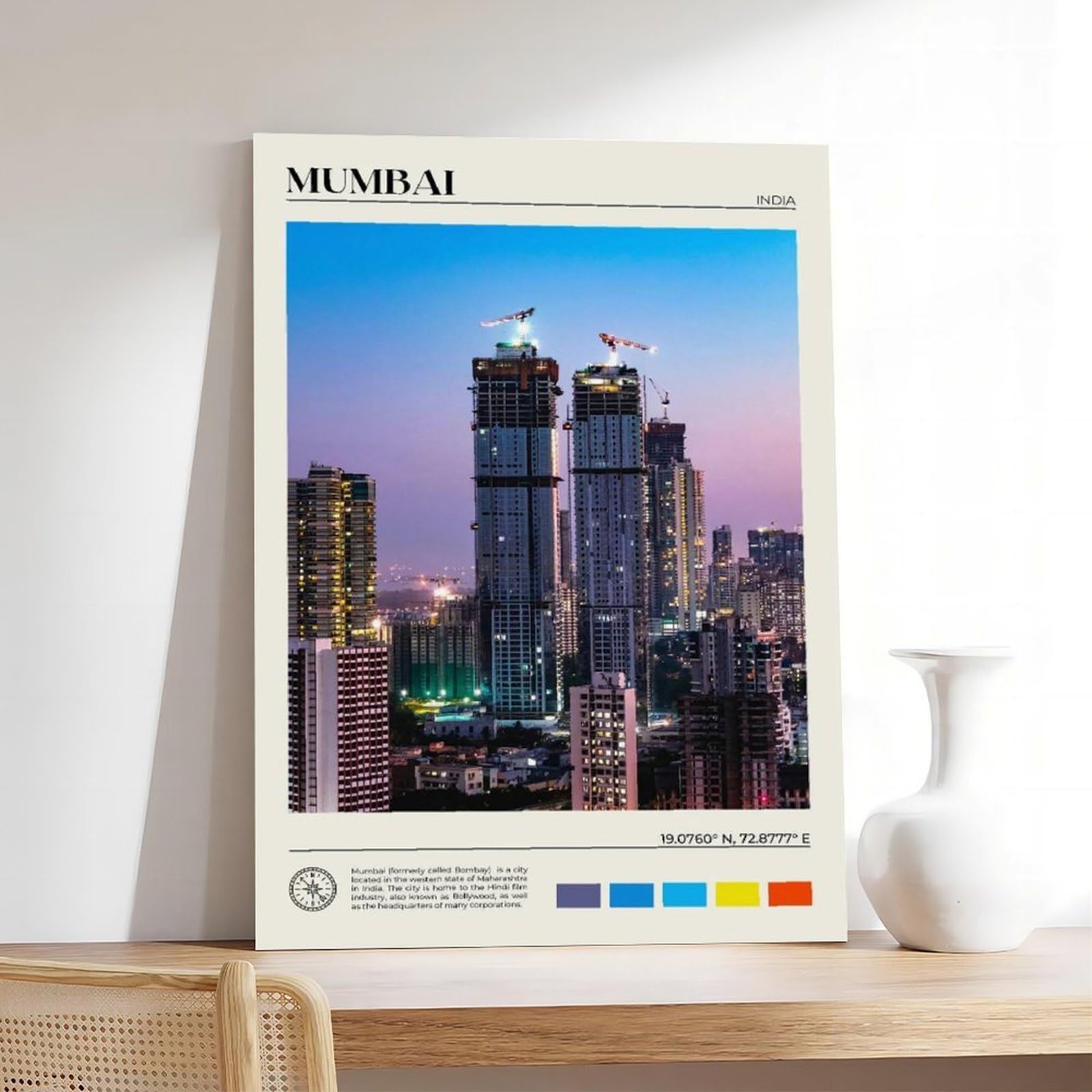 Mumbai Kunstdruck auf Leinwand, echtes Foto, Kunstdruck, für Wohnzimmer und Schlafzimmer, 61 x 91,4 cm (L x B)