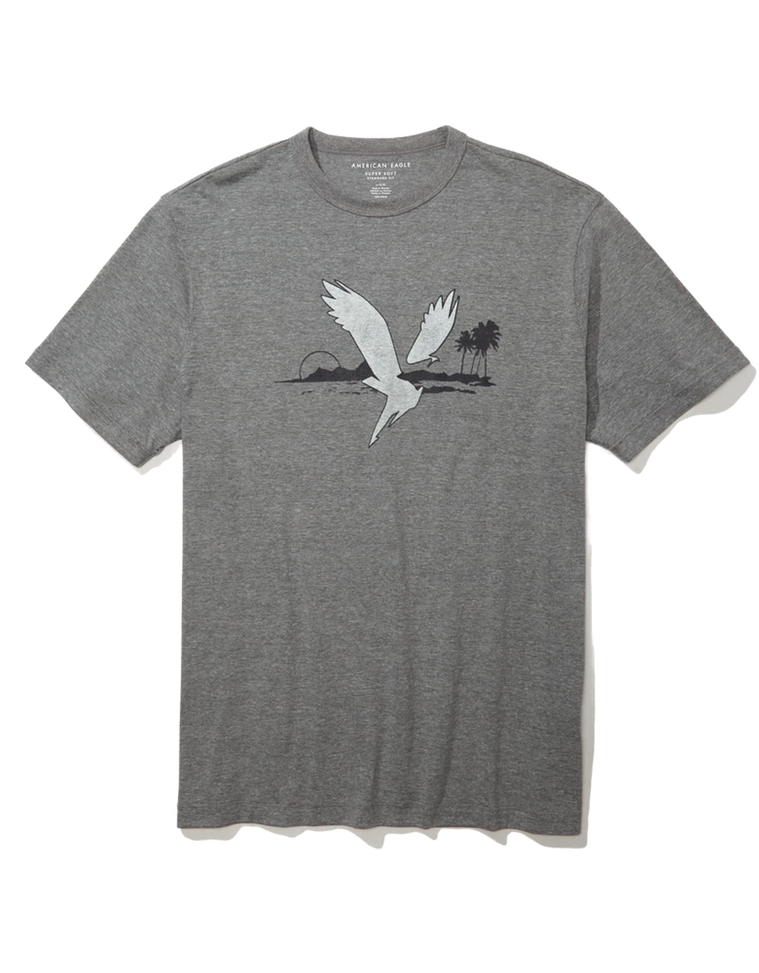 American EagleMen U-0181-2299-006 Super Soft Graphic T-Shirt M Grey - Regular Fit