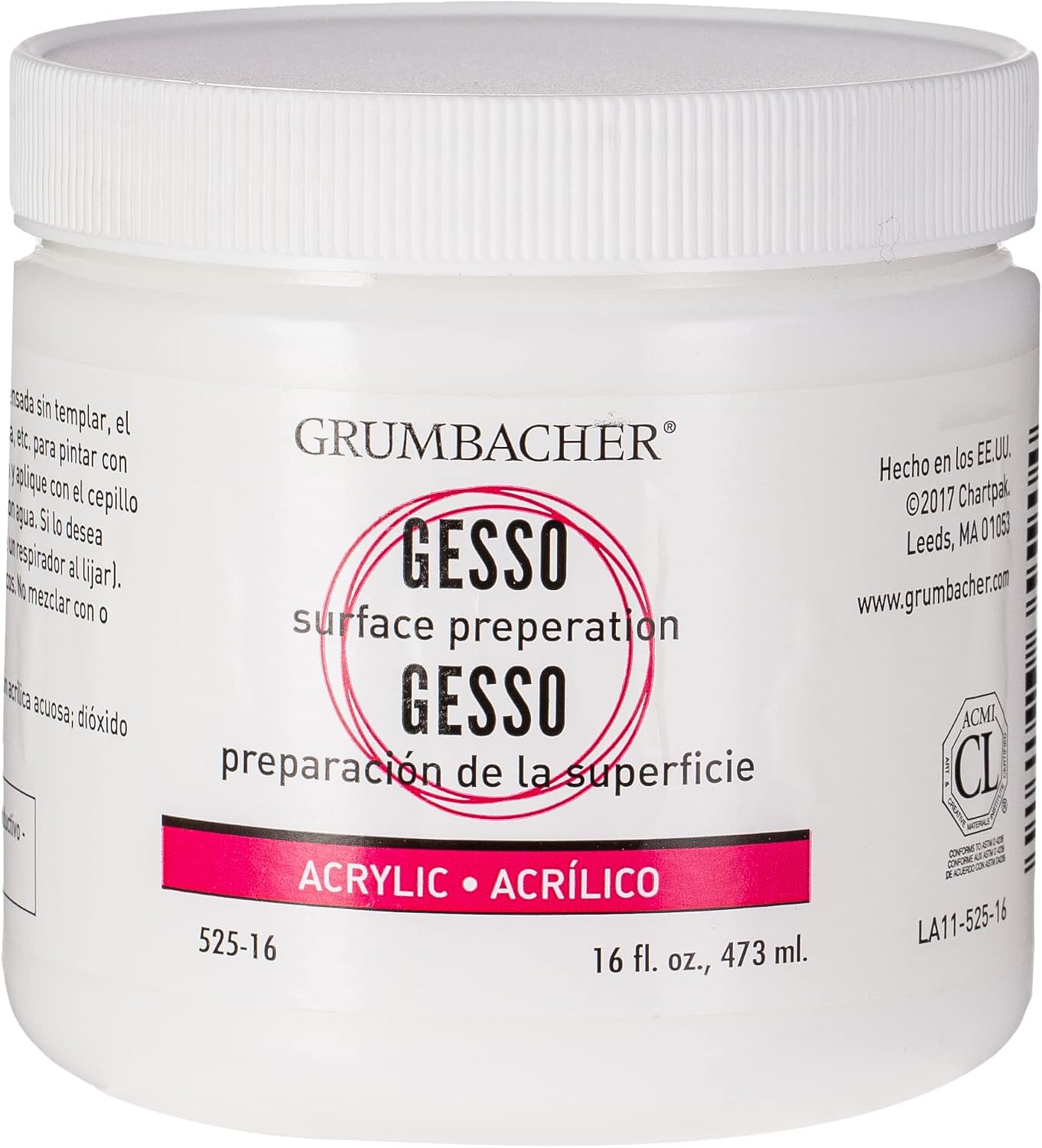 Grumbacher Gesso (Hyplar) Artists' Acrylic & Oil Paint Medium, 16 Fl Oz (Pack of 1), White
