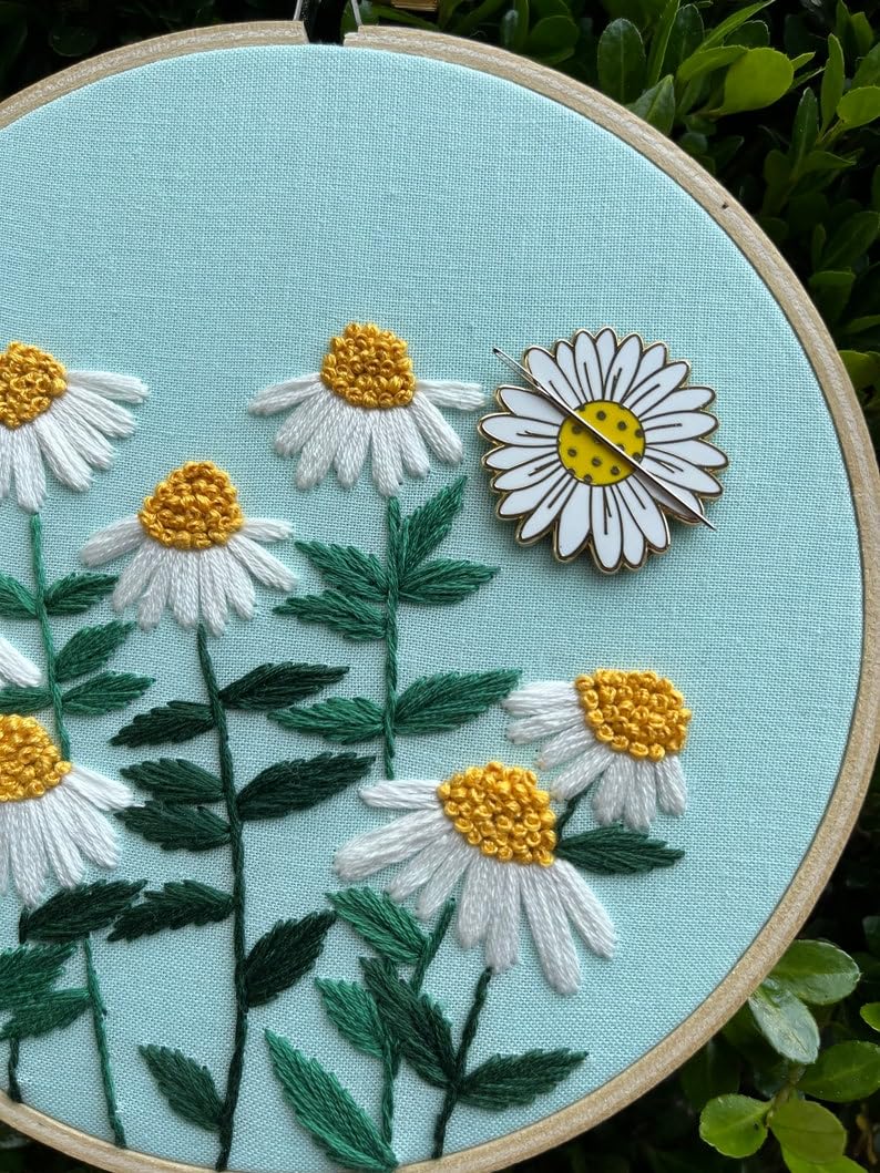 Enamel Sunflower Daisy Needle Minder, Set or Individual, Needle Magnet, Embroidery Accesory