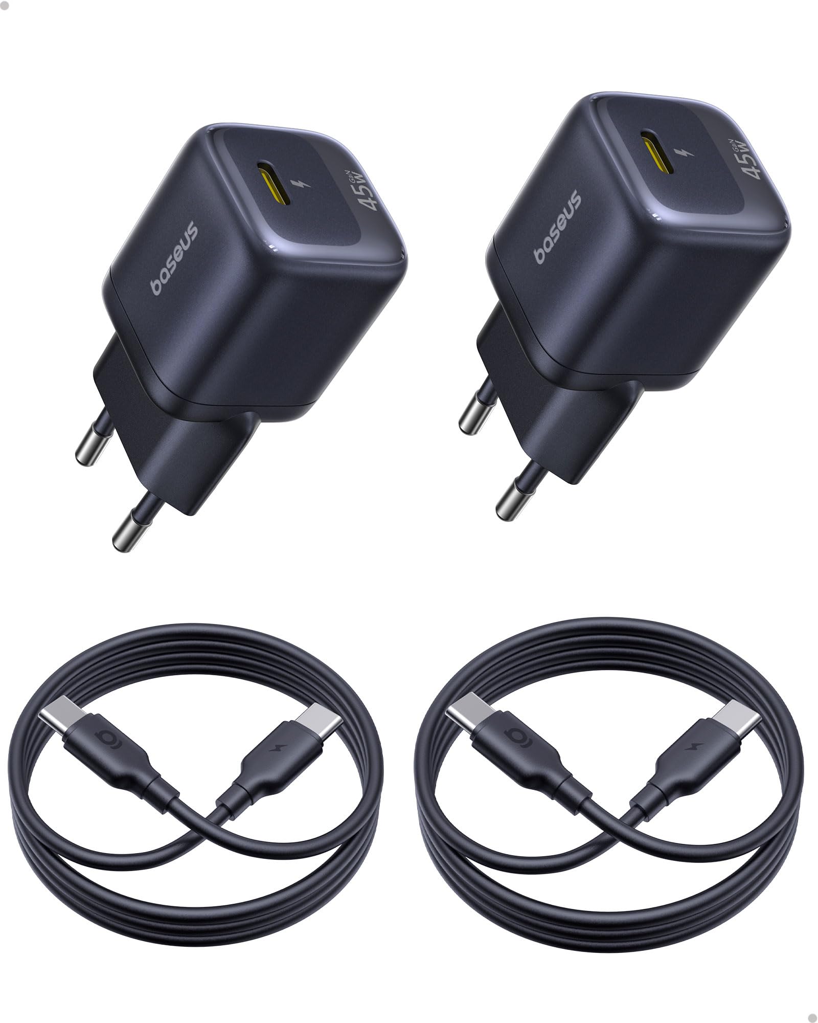 Baseus 45 W USB C Charger, 2 Pack GaN Fast Charger, PPS PD Power Supply for iPhone 17/16/15 Pro Max, Samsung Galaxy S25 Ultra/S24, iPad, MacBook, Pixel ⟮including 1 m USB-C Cable⟯