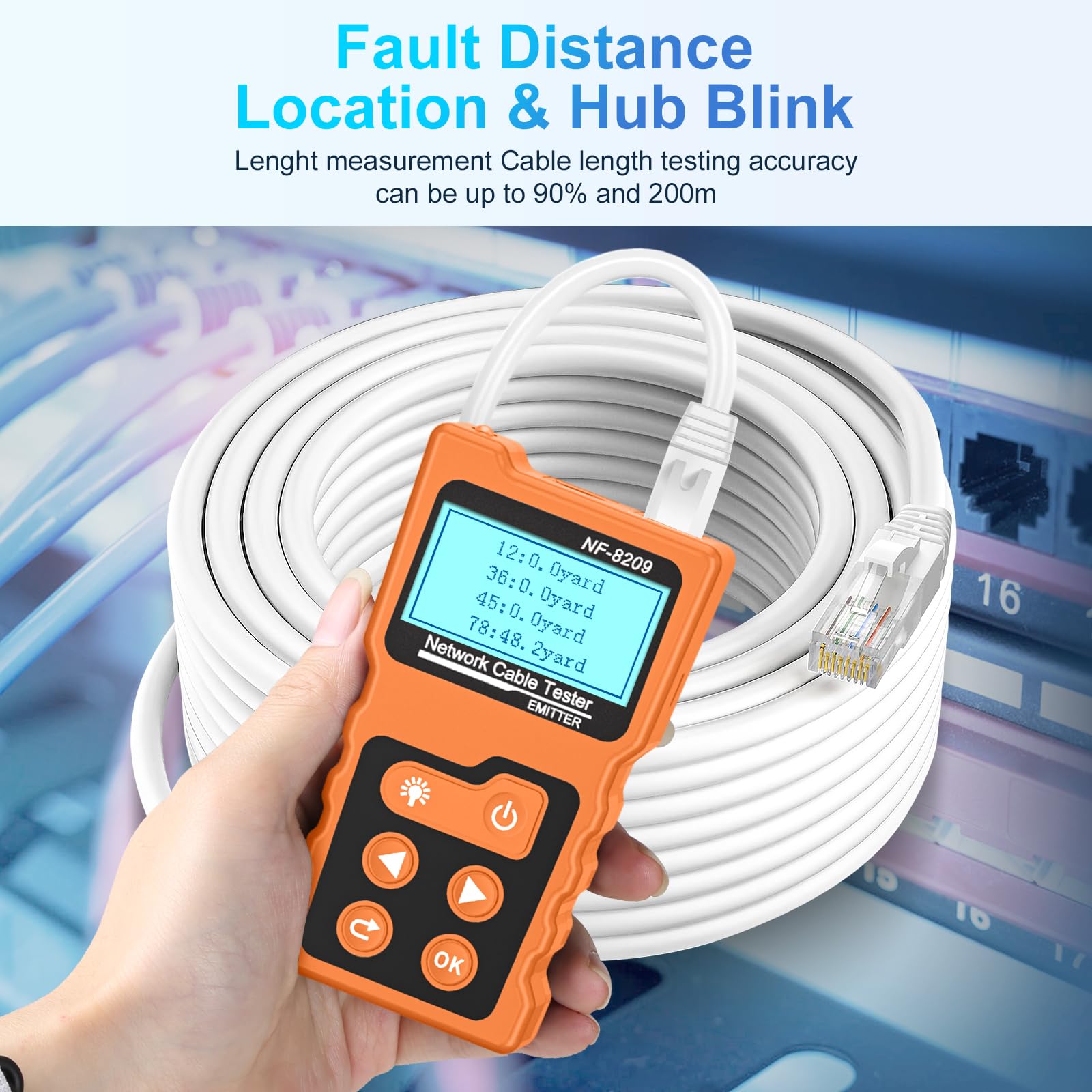 Tester kabli sieciowych, tracker kabli sieciowych do Cat5/Cat6, NF-8209 PoE Tester z kablem NVC/LCD LAN